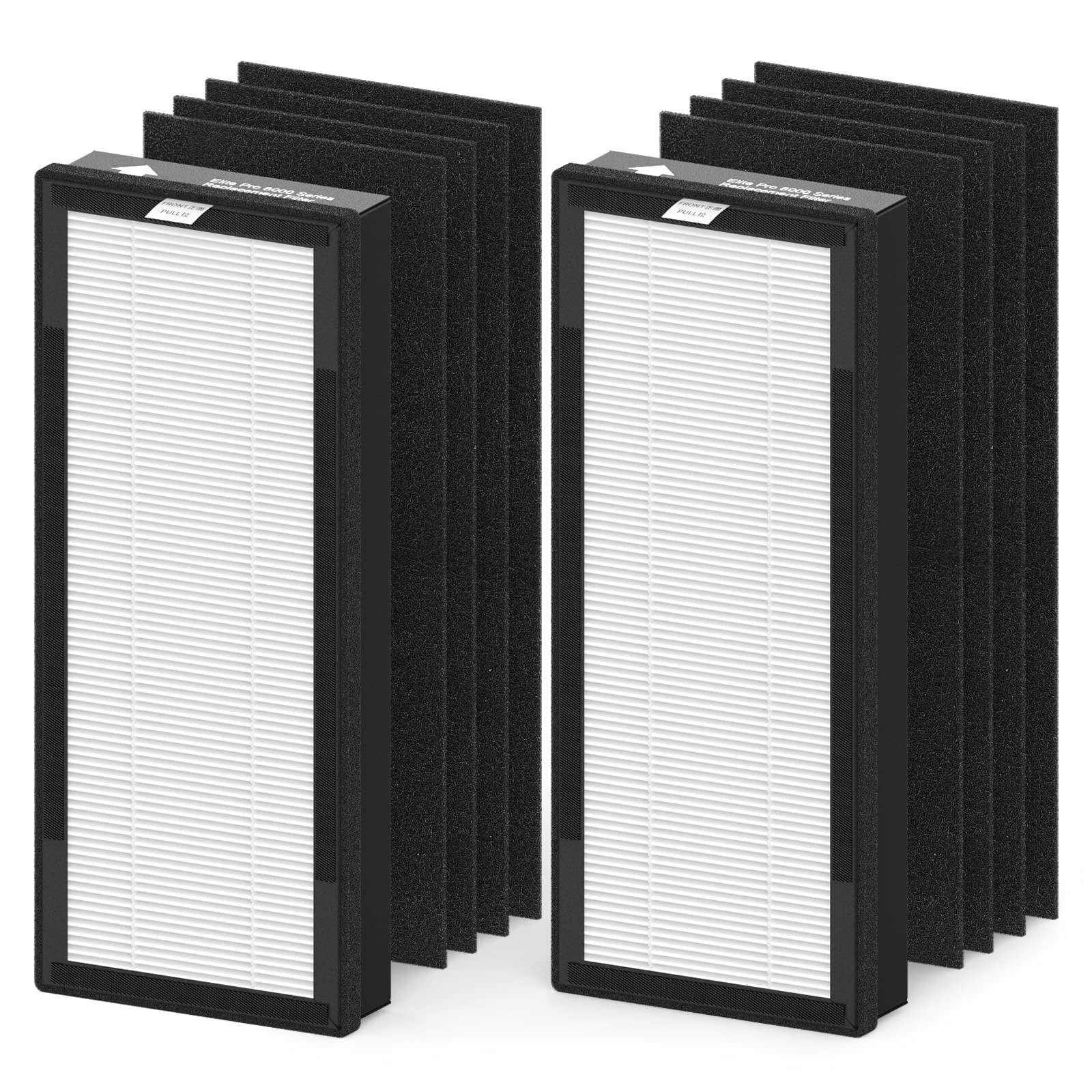 VEVA 8000 Elite Pro Series Air Cleaner Purifier Replacement HEPA Filter - 2 True HEPA Filters & 8 Premium Carbon Pre Filters for Home, Office, and Allergy Relief