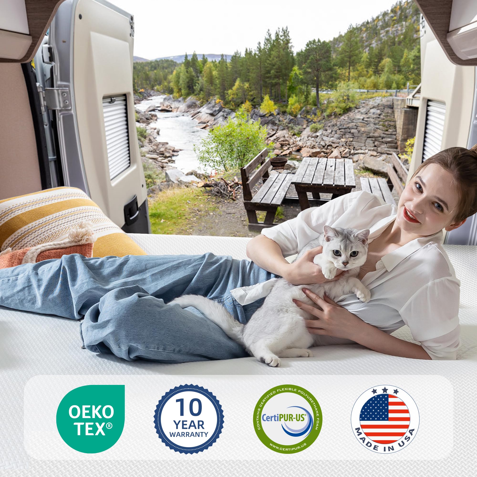 10 Inch King RV Mattress - Green Tea Memory Foam for RVs, Campers & Trailers | Medium Firm Gel-Infused Pressure Relief Mattress with White Cover | Bed in a Box | Made in USA | Perfect for Road Trips & Outdoor Adventures