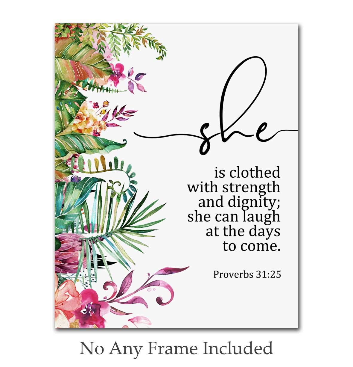 Proverbs 31:25 Bible Verse Art Print - 8x10 Inch Nursery Wall Decor for Christian Homes