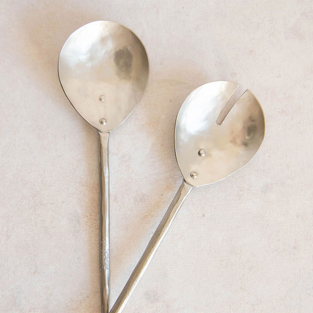 Hand Forged Pewter Salad Serving Set - Elegant Tableware for Dinner Parties & Holiday Gatherings