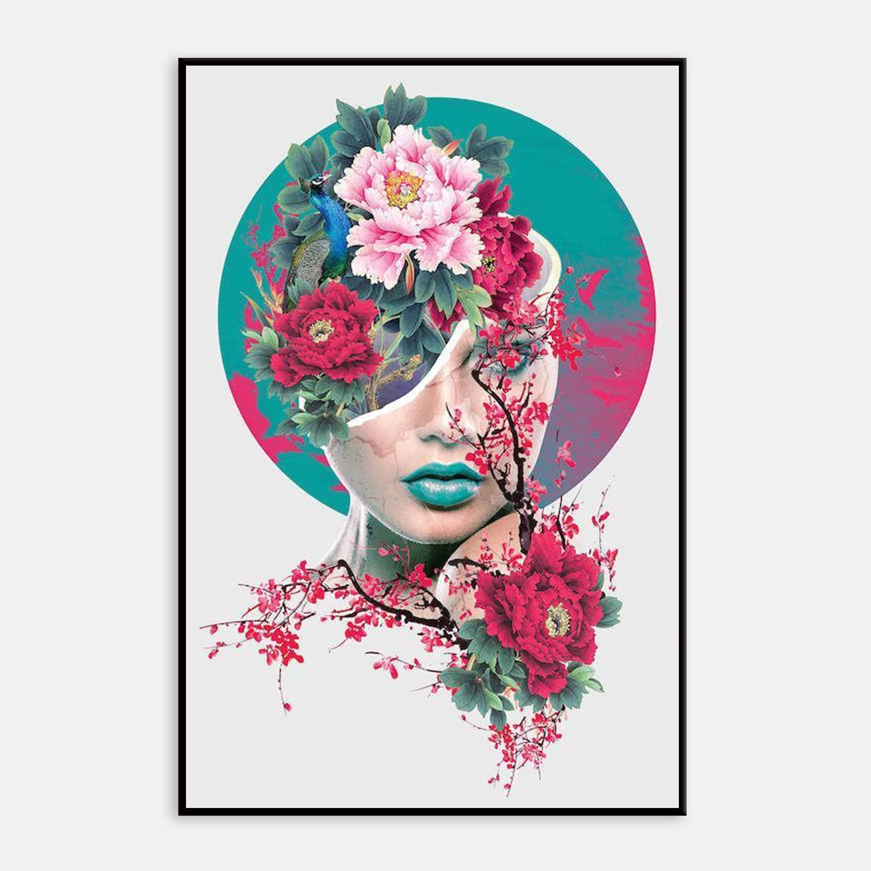 Qizee Modern Minimalist Framed Canvas Wall Art - 12x16 Inch Black Floral Peony Print, Abstract Boho Decor for Living Room, Bedroom, Office | Perfect for Home Decor & Gift Giving