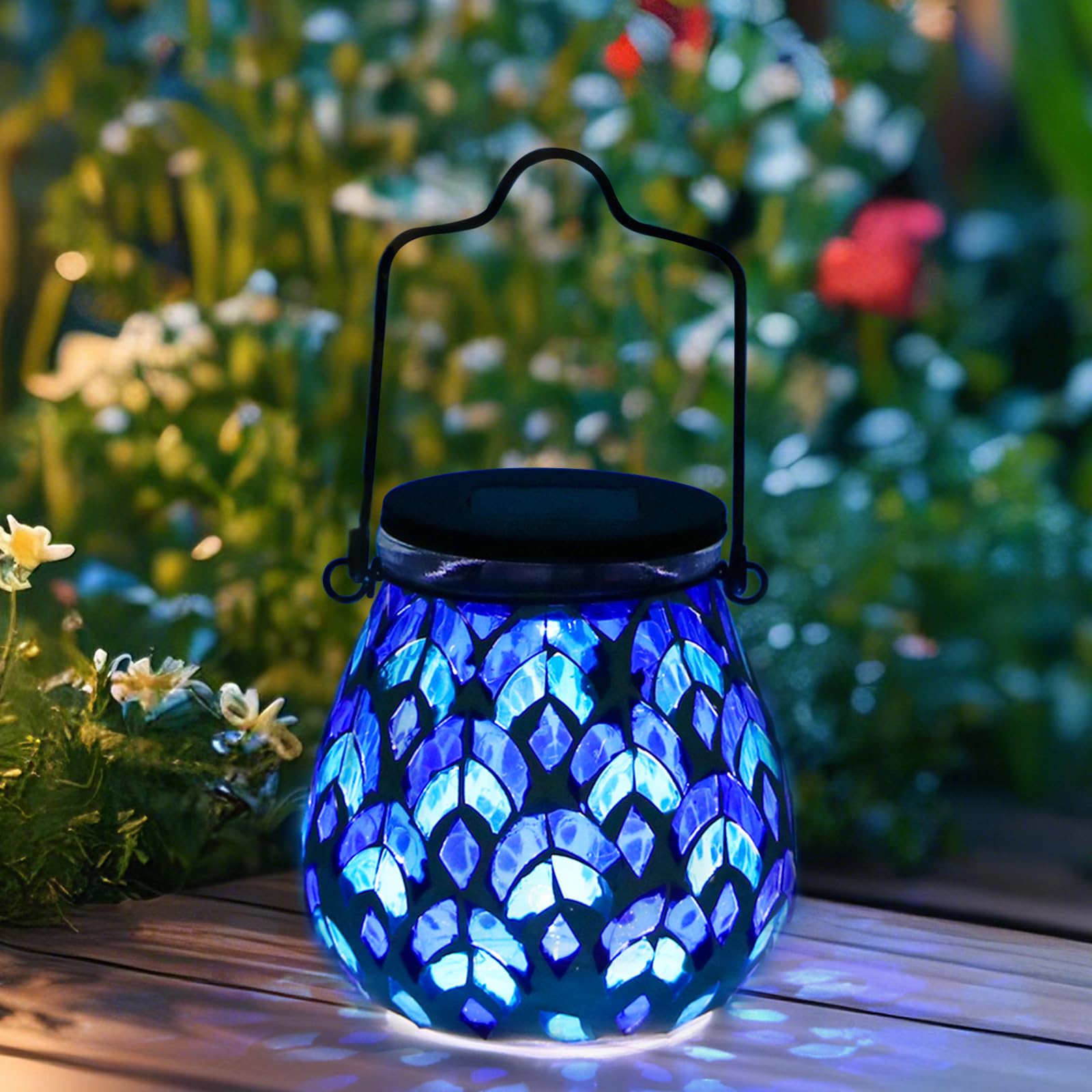Afirst Mosaic Solar Lanterns - Waterproof Outdoor Hanging Lights for Garden, Patio, Yard, Holiday Party Decor - Hollow Glass Design - Solar Powered Decorative Lighting (1 Pack) - Perfect for Evening Gatherings, Romantic Ambiance & Outdoor Events