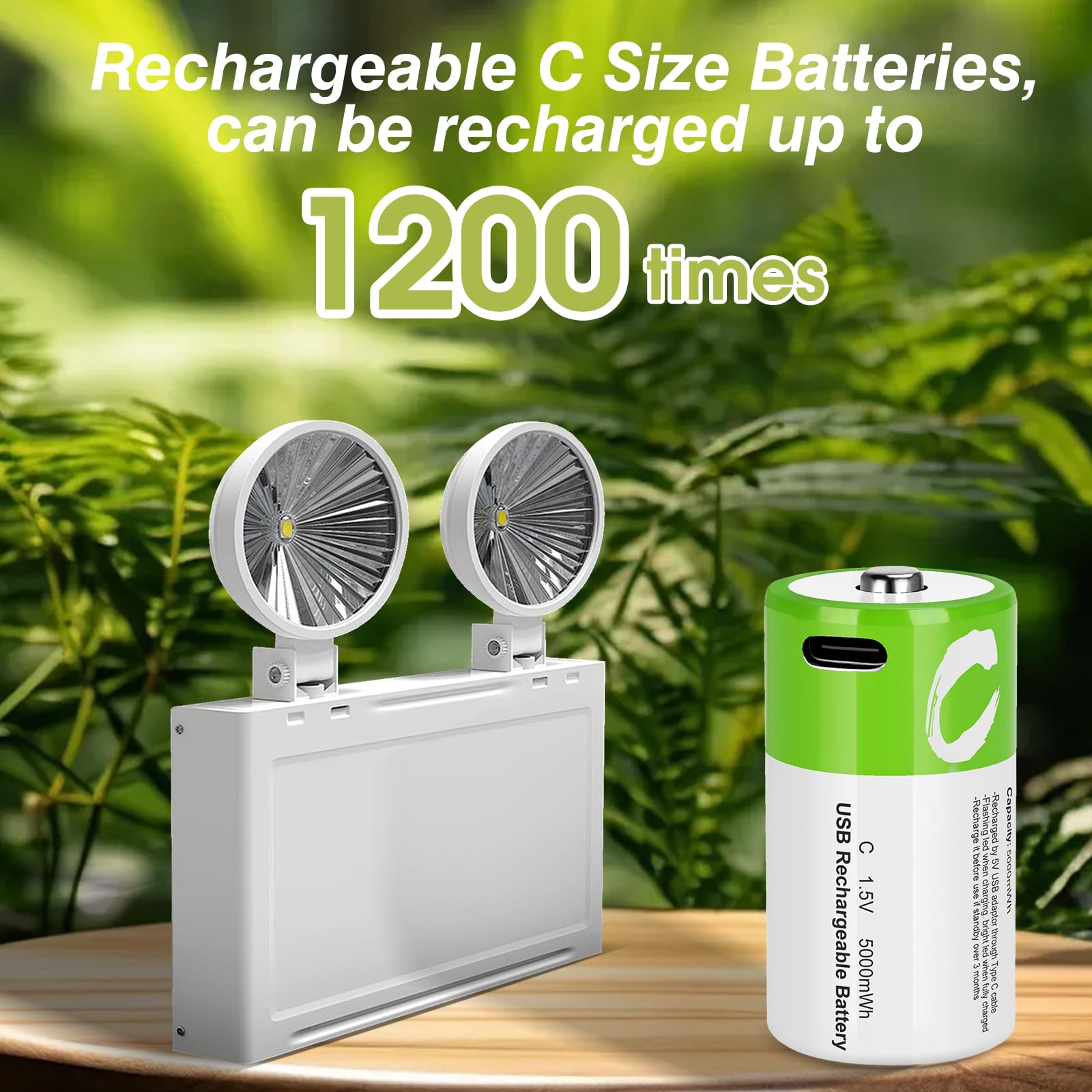 8 Pack Rechargeable C Batteries with USB 4-in-1 Cable - 5000mWh 1.5V Lithium LR14 Batteries for Floodlights, Flashlights & Emergency Power - Long Lasting Li-ion Battery for Home & Outdoor Use
