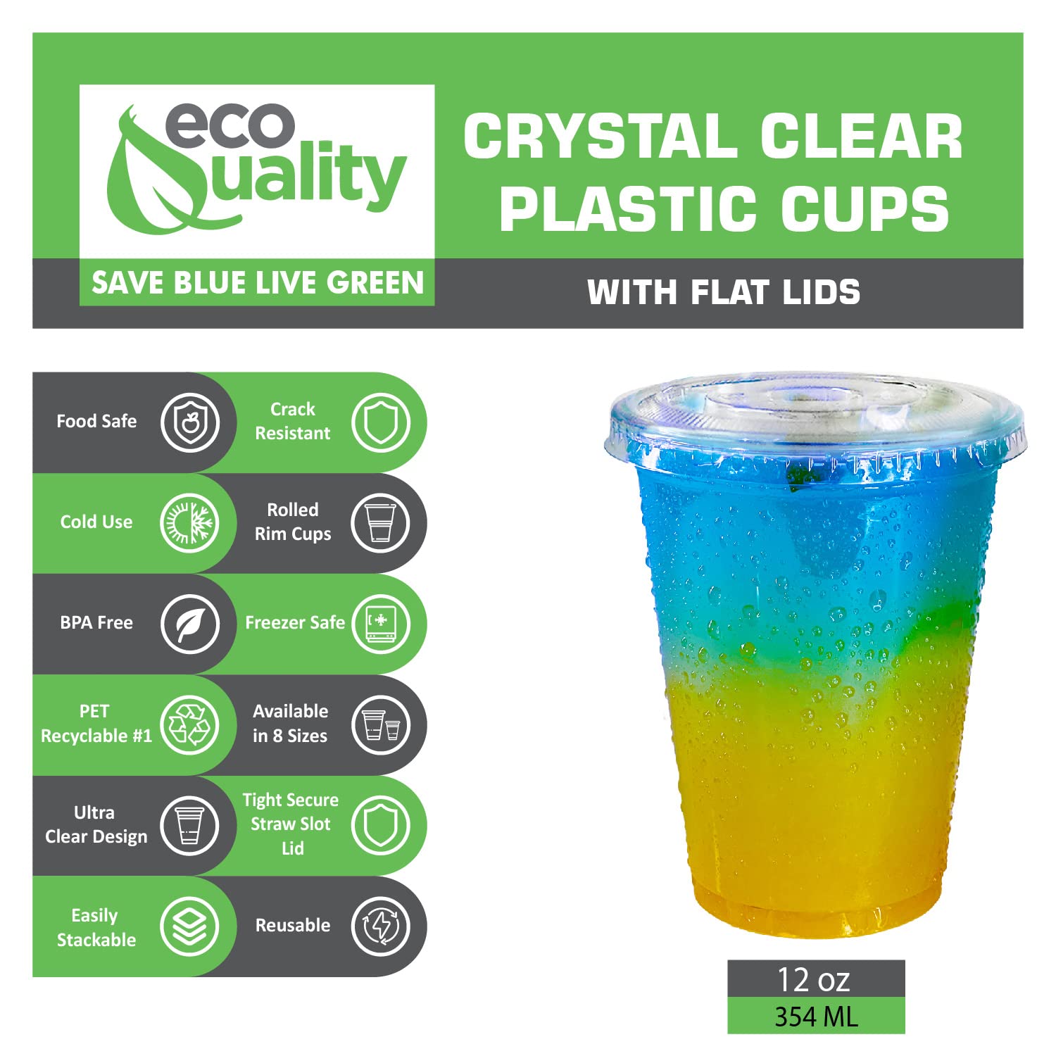 12 oz Clear Plastic Disposable Cups with Lids - 1000 Pack | Iced Coffee, Smoothie, Juice, Soda & Cocktail Drink Cups | Perfect for Coffee Shops, Parties, Restaurants & Takeout Services | BPA-Free Cold Beverage Containers