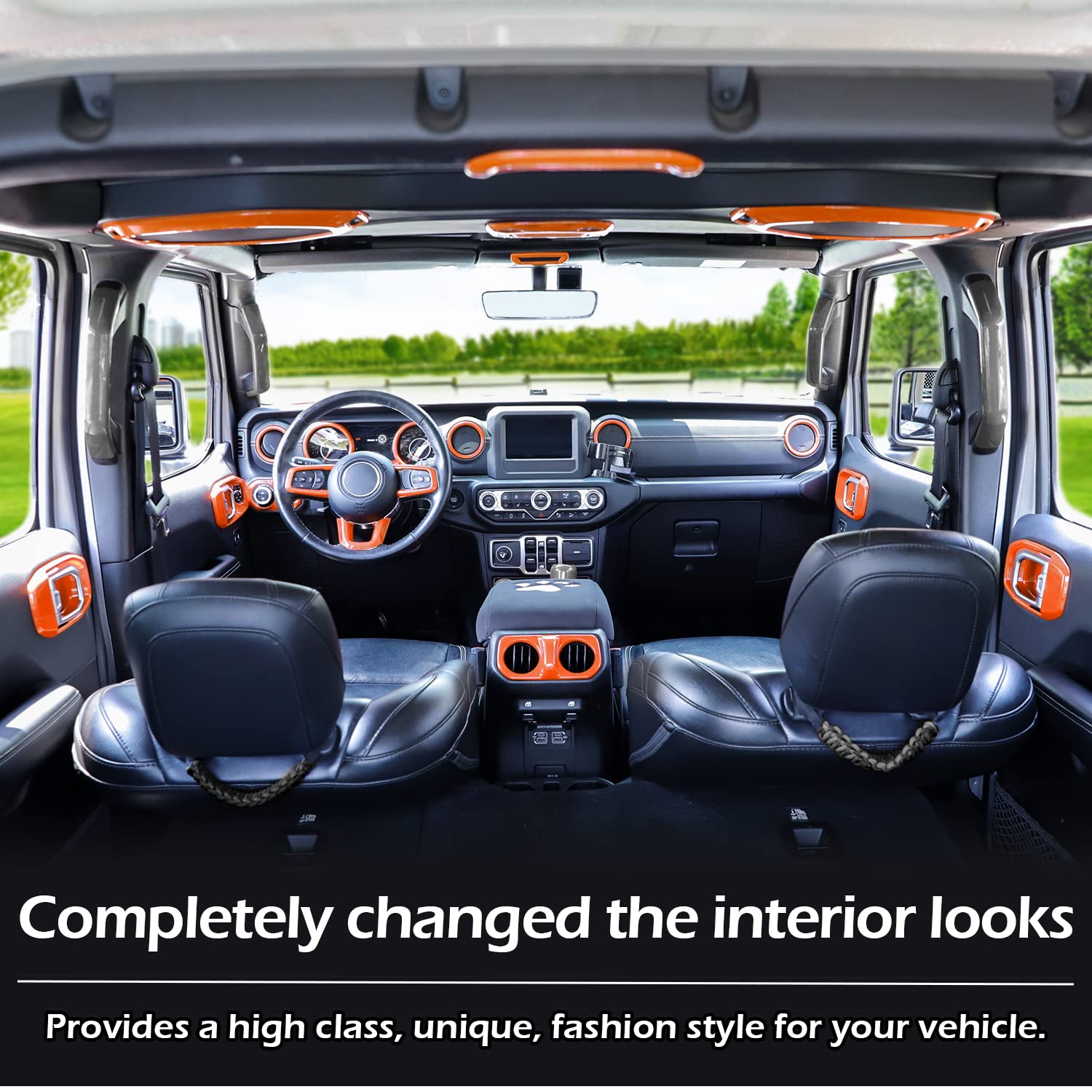 21PCS Full Interior Trim Kit for Jeep Wrangler JL/JLU (2018-2023) & Gladiator JT - AC Vent, Door Handle, Speaker, Light & Headlight Switch Covers (Orange) | Premium Car Interior Accessories for Off-Roading & Daily Driving