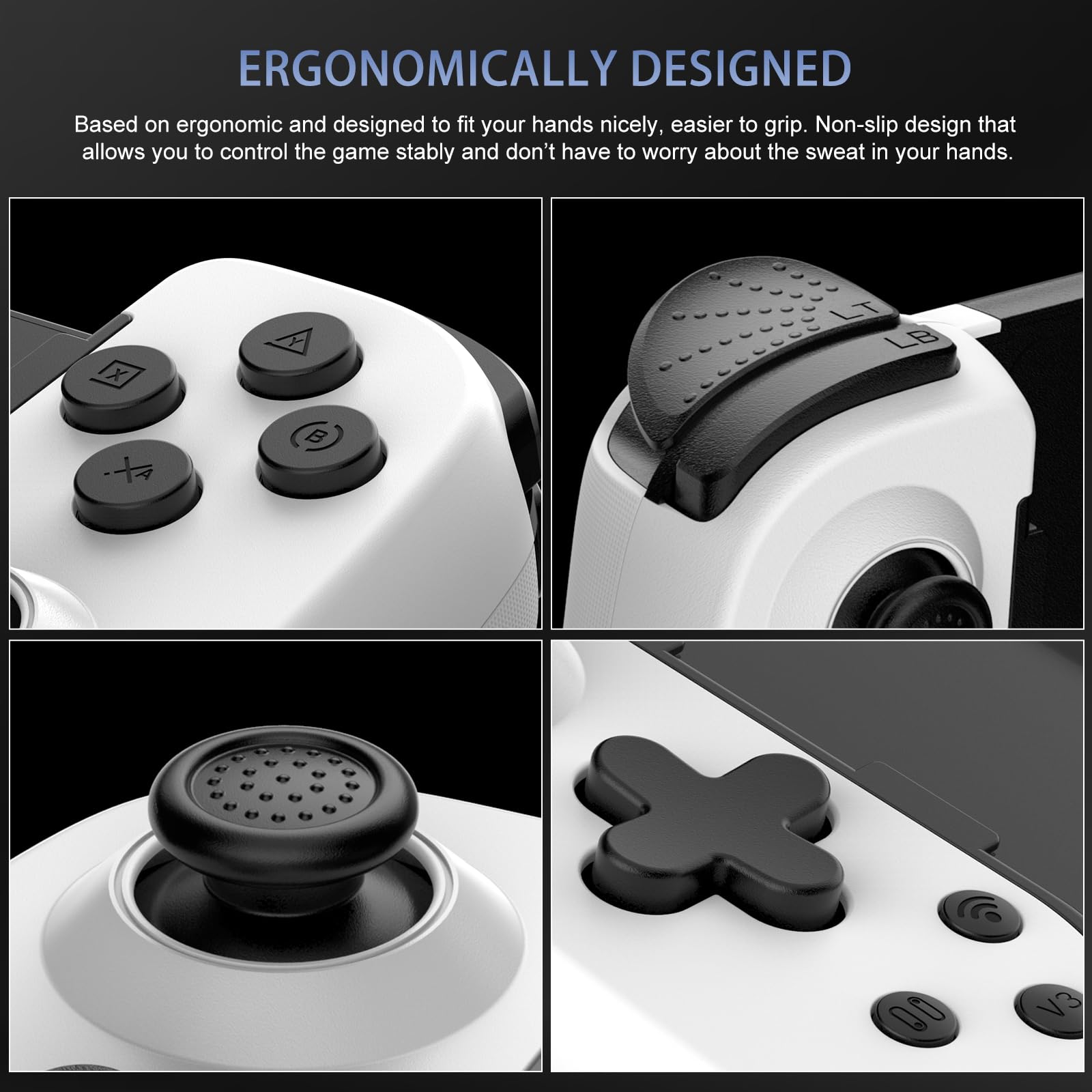 Wireless Gamepad for iPhone, Android, PC - Turbo, Gyro, Dual Motors (White) - Perfect for Cloud Gaming & PS5/Xbox Streaming