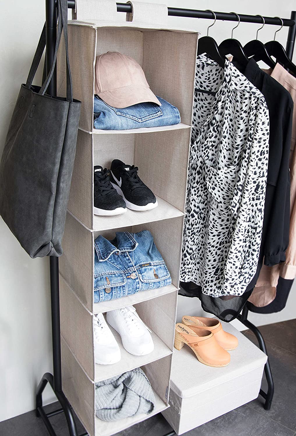 Premium Closet Organizer - Space-Saving Storage Solution in Grey or Beige | Perfect for Bedroom, Closet & Wardrobe Organization