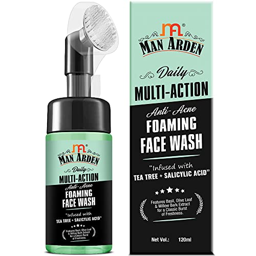 Man Arden Daily Multi-Action Anti-Acne Foaming Face Wash with Tea Tree & Salicylic Acid - SLS-Free 120ml - Gentle Cleanser for Oily & Acne-Prone Skin - Perfect for Morning & Night Skincare Routine