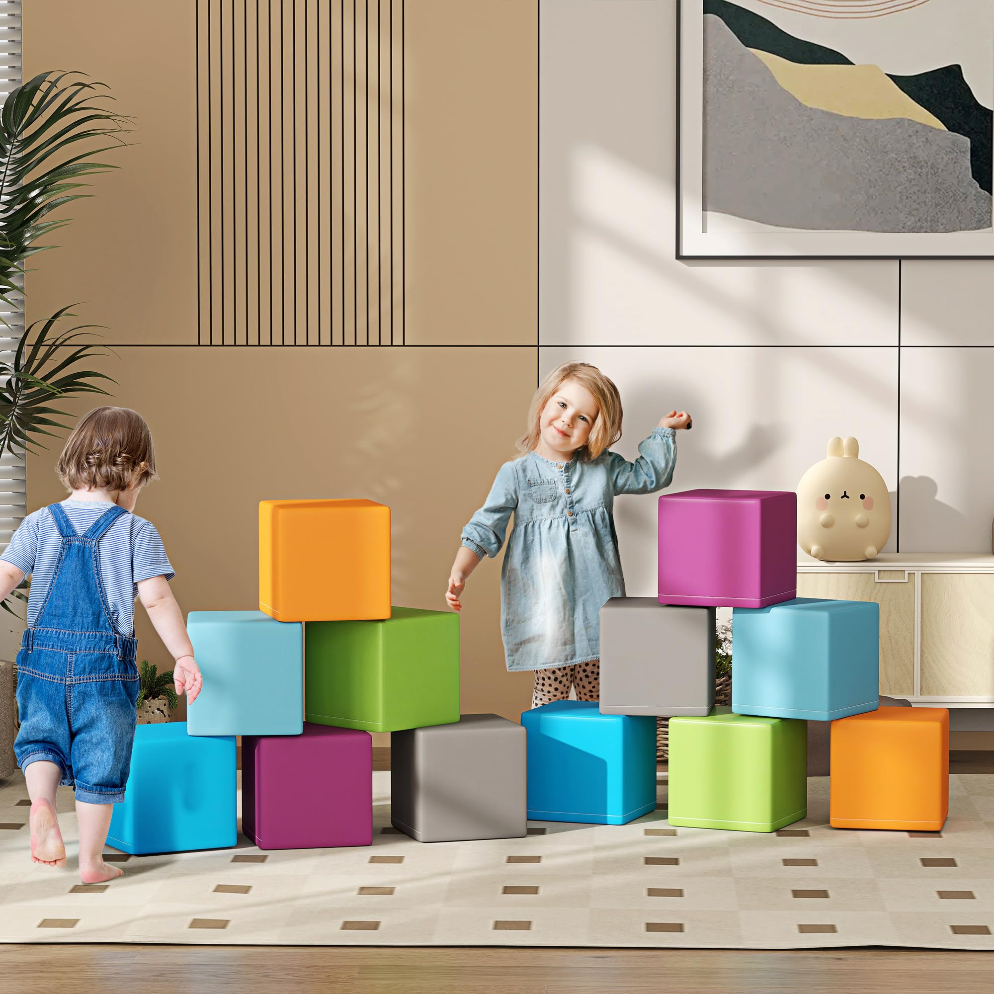 Soozier 12-Piece Soft Foam Blocks Set - Safe Toddler Climbing Toys & Preschool Learning Equipment for Kids | Indoor Playroom, Daycare & Home Activity Gyms