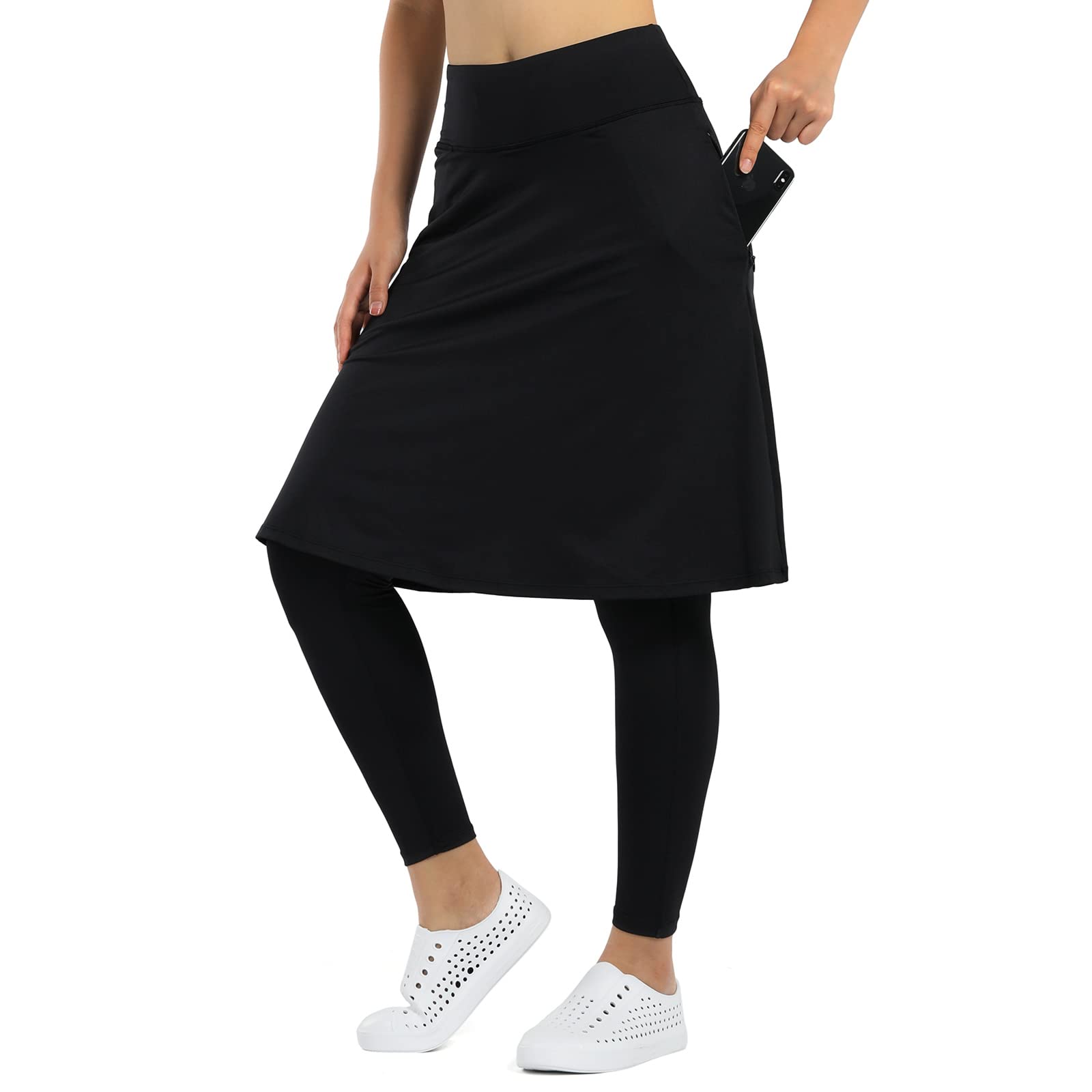 Women's Athletic Knee-Length Skorts with Built-in Leggings - Comfortable Workout Skirted Leggings for Running, Yoga & Tennis - Perfect for Gym, Sports & Casual Wear