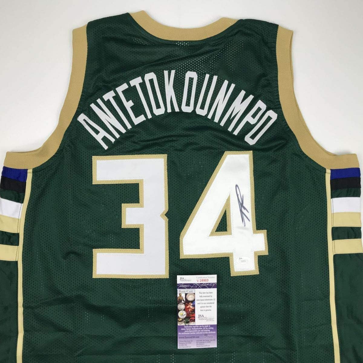Authentic Giannis Antetokounmpo Signed Milwaukee Bucks Green Basketball Jersey with JSA Certificate - Perfect for Collectors, Fans, and Sports Memorabilia Displays