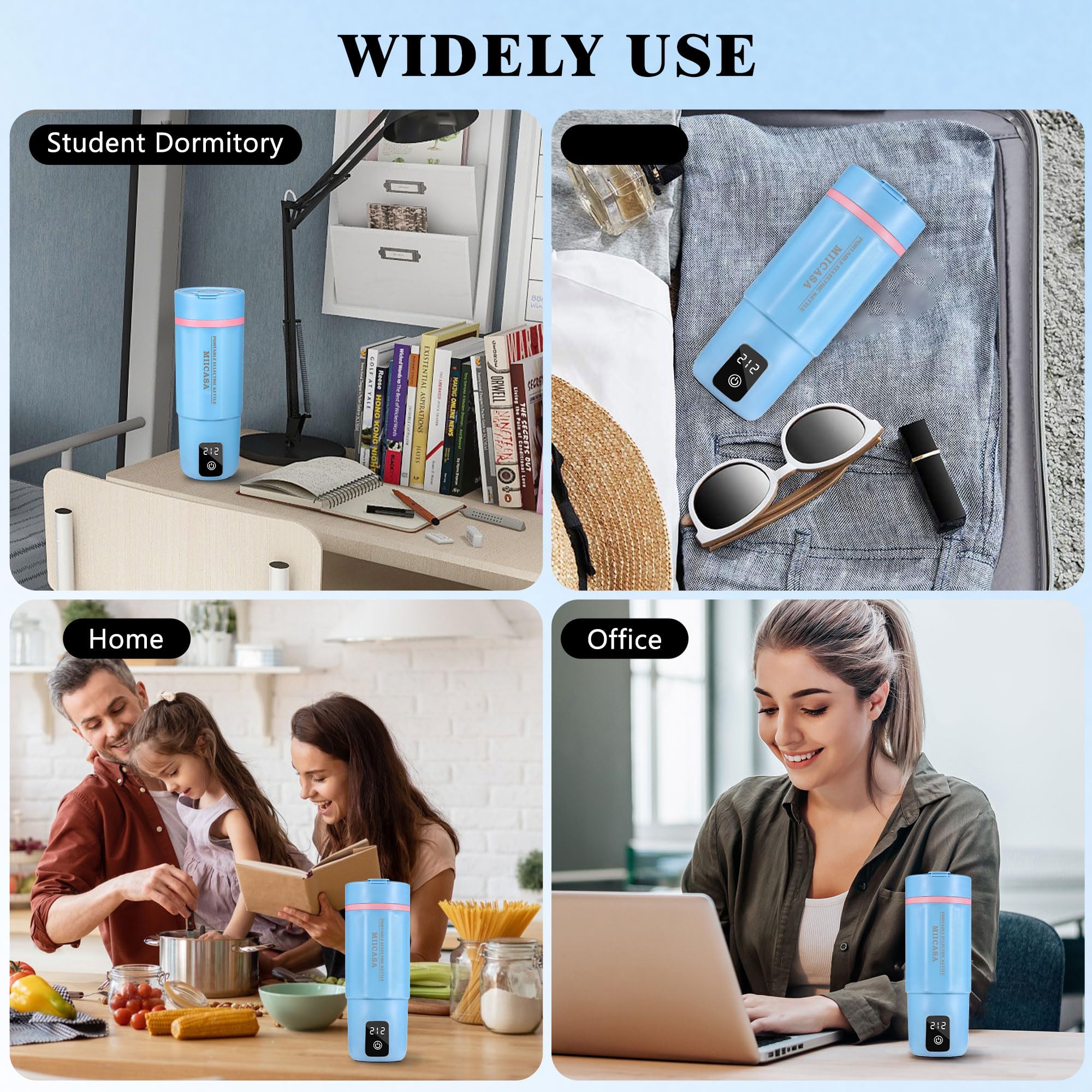 Portable Electric Travel Kettle - 17oz Stainless Steel Water Boiler with 6 Temperature Settings, Auto Shut-Off & Boil-Dry Protection, Waterproof Base (Polygon Blue) - Perfect for Camping, Office, Hotel & Home Use