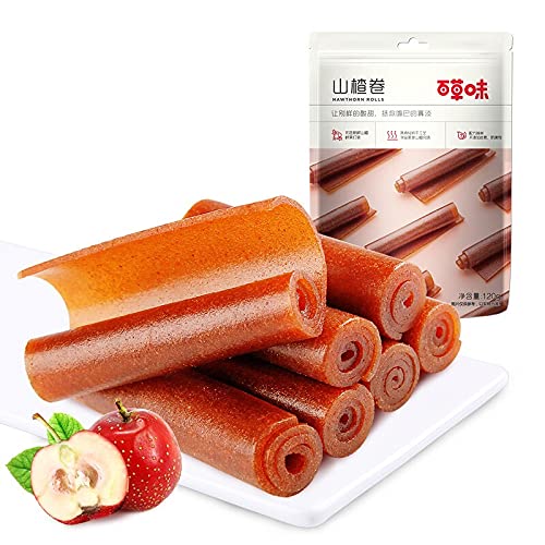 Baicao Flavor Hawthorn Roll 120g - Sweet & Tangy Fruit Snack, Dried Hawthorn Slices, Traditional Chinese Fruit Danpi Candy - Perfect for Lunchboxes, Office Snacks & Healthy Desserts