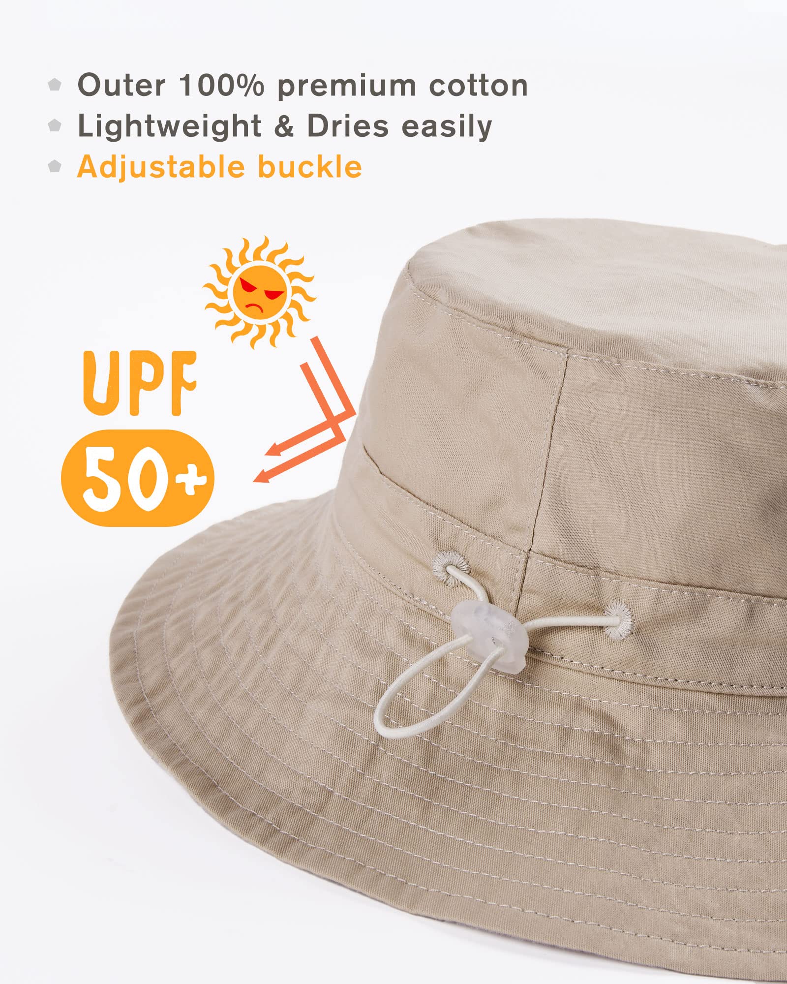 Baby Sun Hat for Boys & Girls - UPF 50+ UV Protection Summer Bucket Hat for Toddlers & Kids - Breathable Cotton Beach Hat for Outdoor Play, Pool, Park & Travel