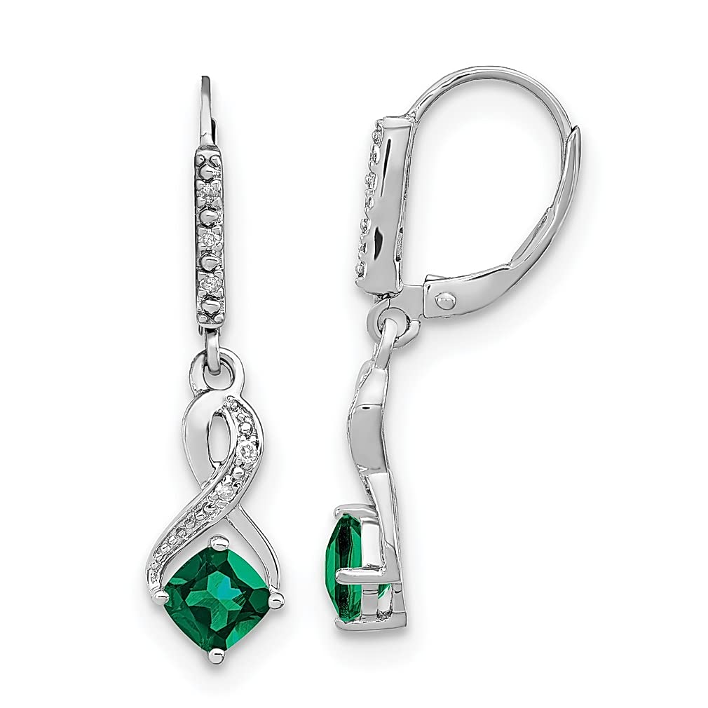 925 Sterling Silver Green Emerald & Diamond Leverback Dangle Earrings for Women - May Birthstone Jewelry, Elegant Drop Earrings for Gifts, Parties & Special Occasions