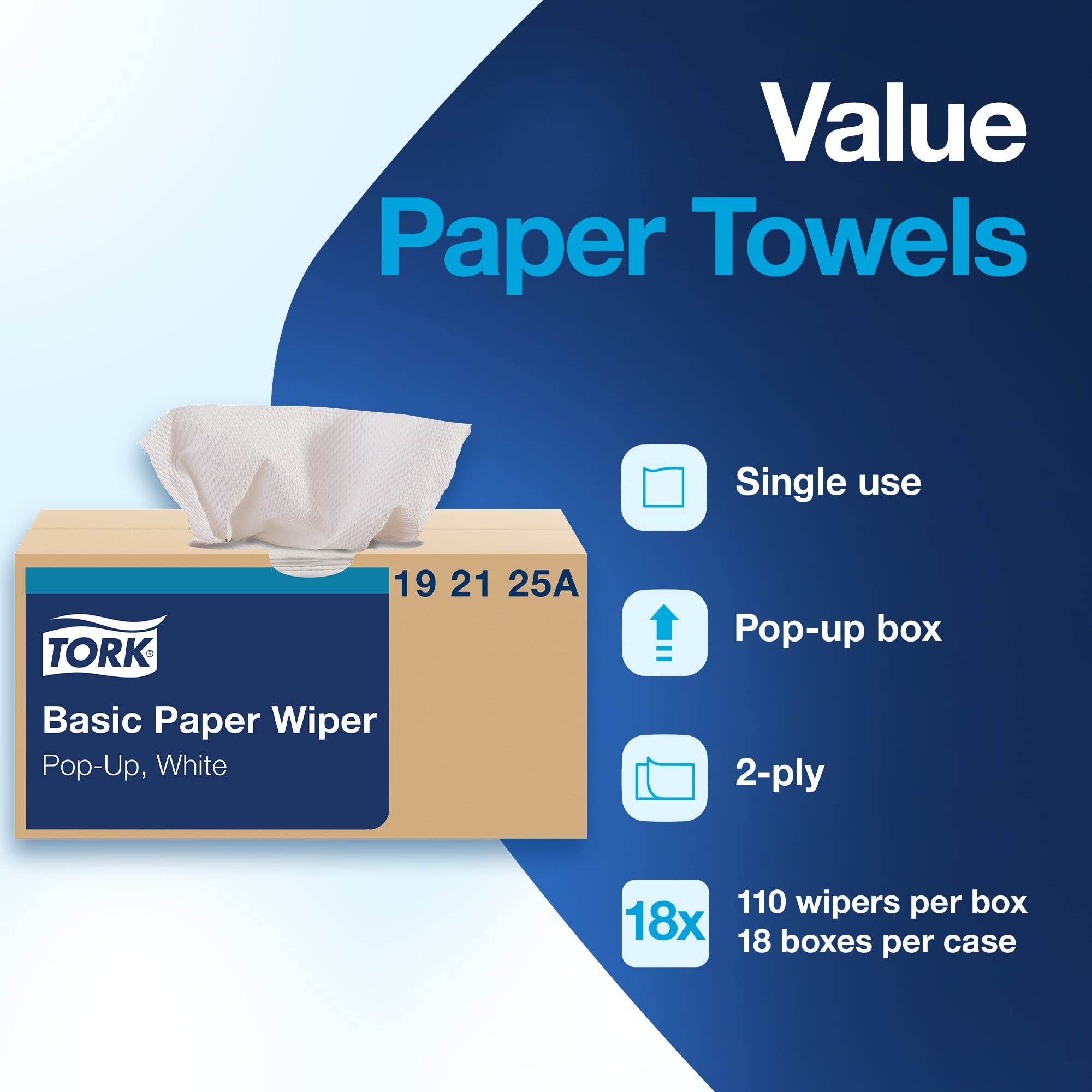 Tork Value White Pop-Up Paper Towels - 110 Sheets per Pack, 18 Packs/Case | Bulk Paper Towels for Kitchen, Bathroom & Office Cleaning