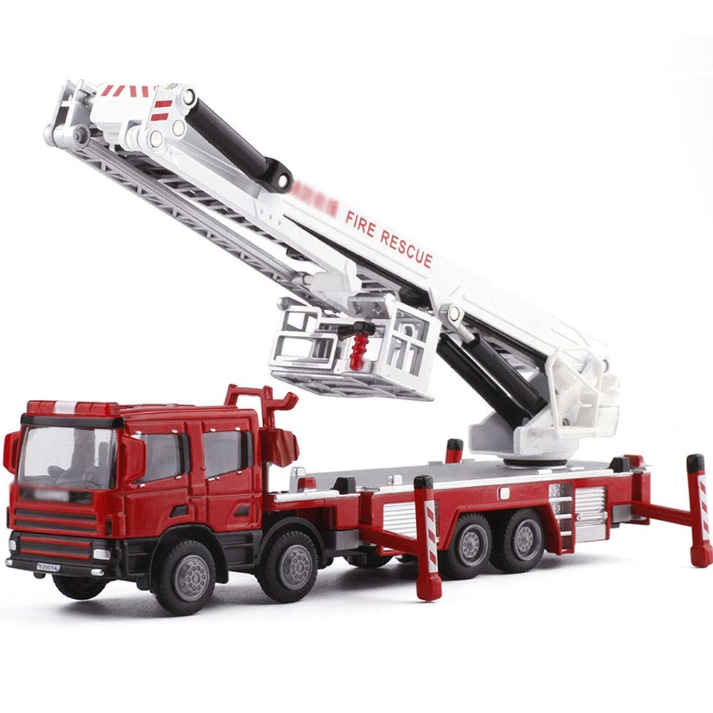 Xolye 1:50 Alloy Metal Fire Truck Toy - Die-Cast Model with Folding Ladder & Sliding Function - Realistic Engineering Vehicle for Kids - Perfect for Playtime, Collecting & Gift Giving