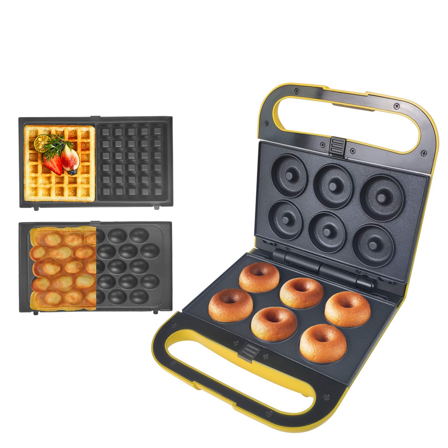 3-in-1 Interchangeable Baking Plates for Donut, Waffle & Eggette Maker - Healthy Breakfast & Dessert Maker for Home, Kitchen, Party & Family Gathering
