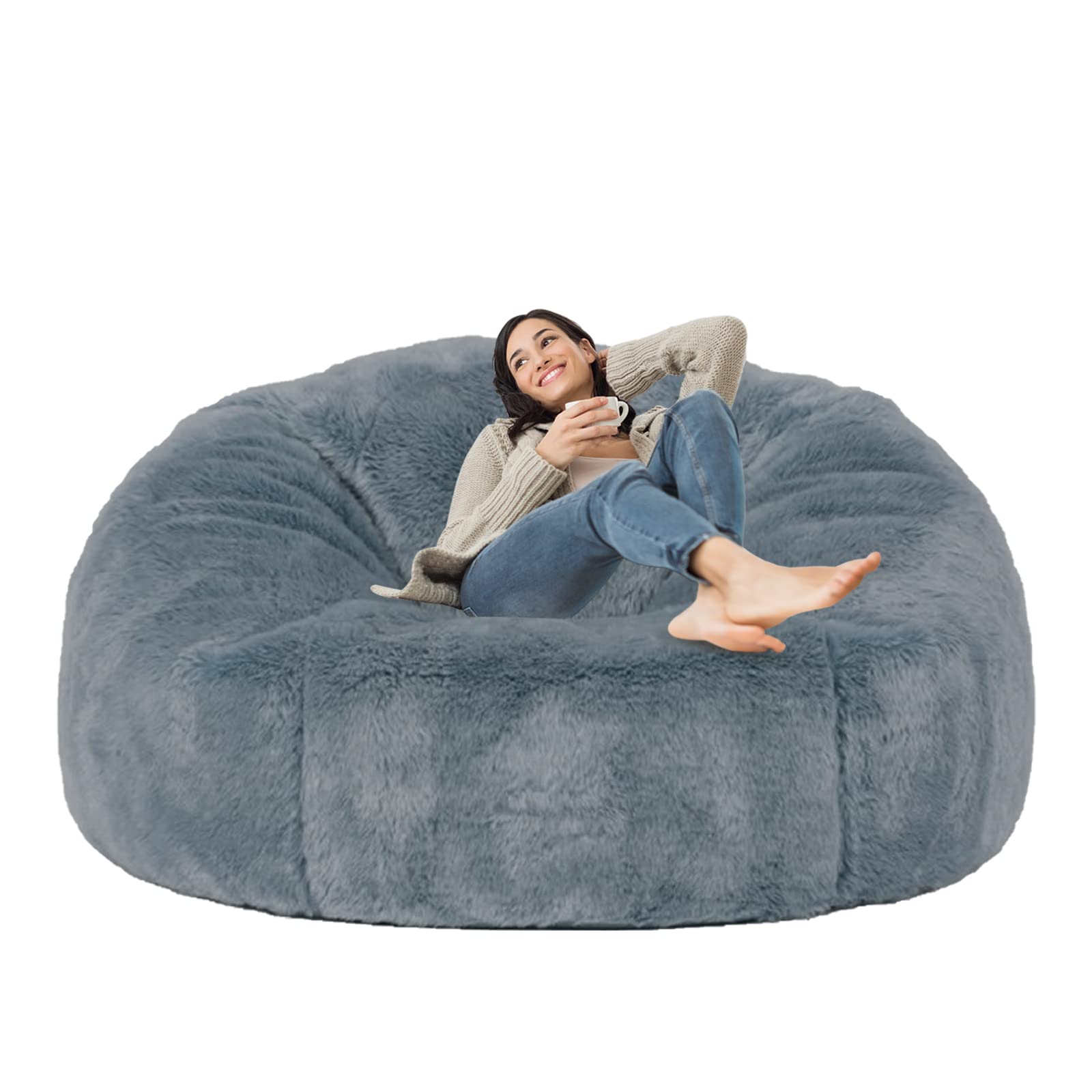 TAOTIQUE Giant Bean Bag Chair Cover - Soft Faux Fur Washable Sofa Bed Slipcover (Cover Only, No Filler) for Adults & Kids with Inner Liner - Perfect for Living Room, Bedroom, Dorm, Game Room & Home Theater Lounging