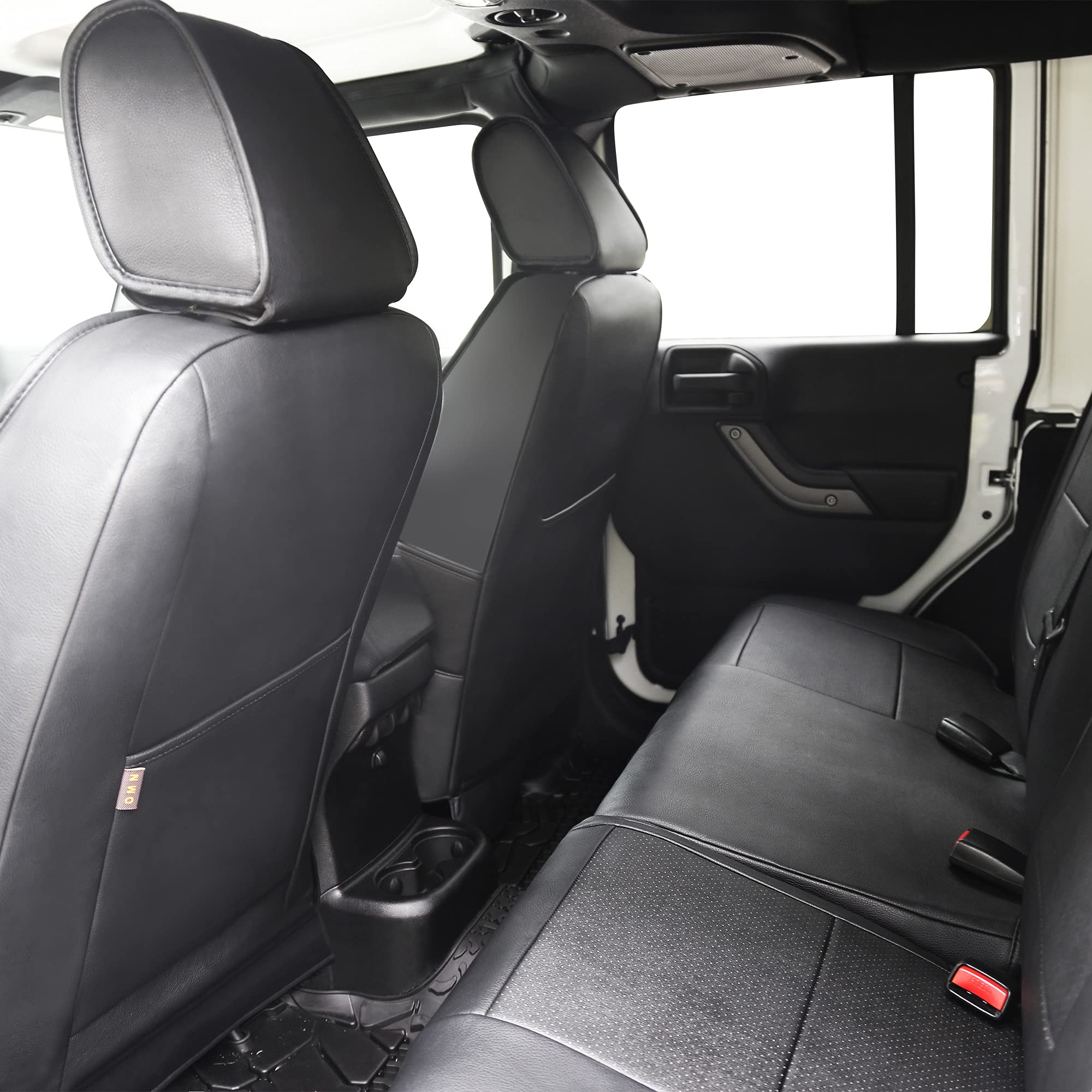 OASIS AUTO Custom Fit Waterproof Faux Leather Seat Covers for 2007-2017 Jeep Wrangler JK 4 Door - Full Set Car Seat Protectors Accessories (Black) | Durable Protection for Off-Roading, Daily Commuting & Adventure Travel