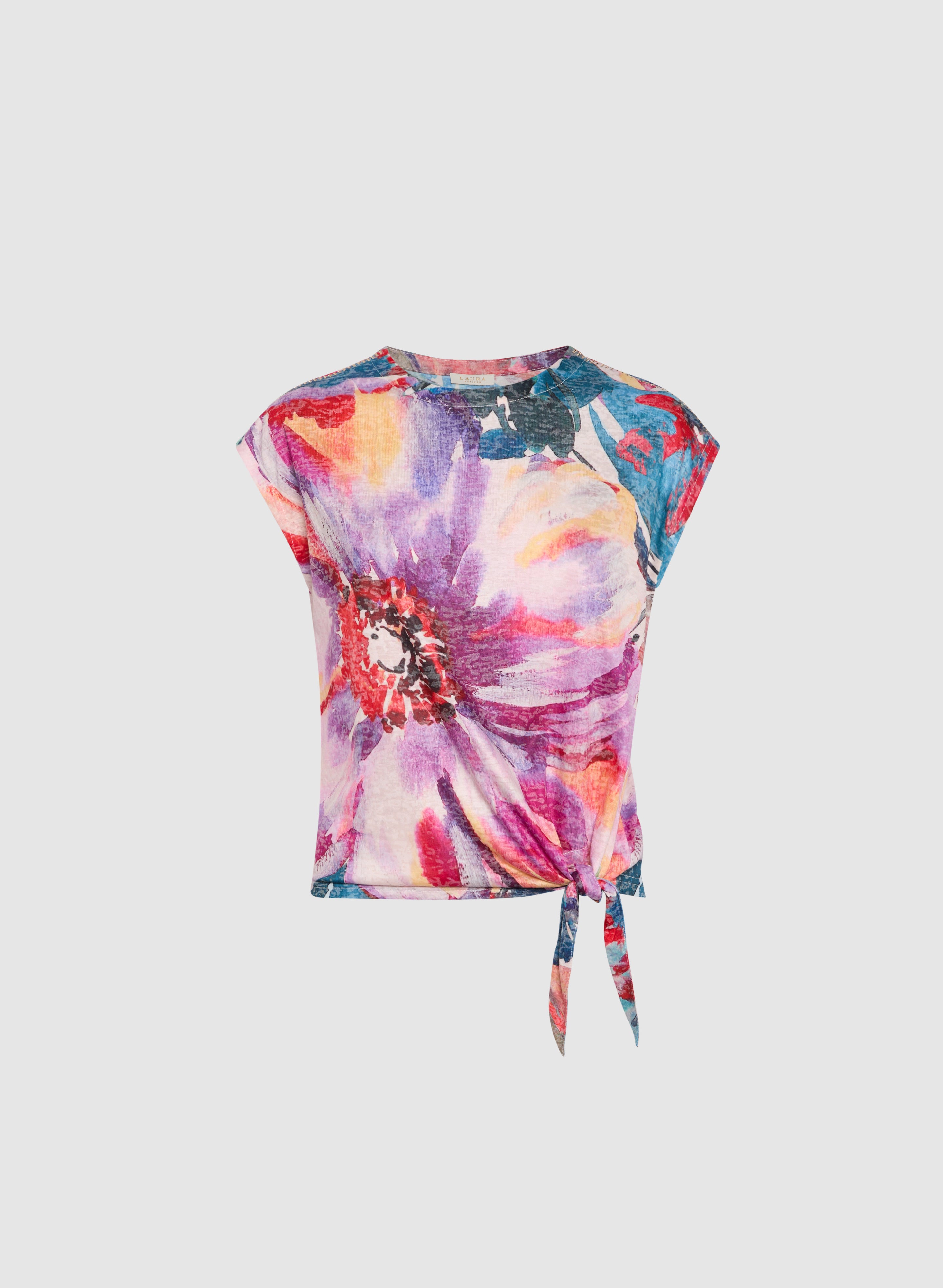 Floral Print Tied Hem T-Shirt for Women - Stylish Casual Summer Top for Outings & Dates