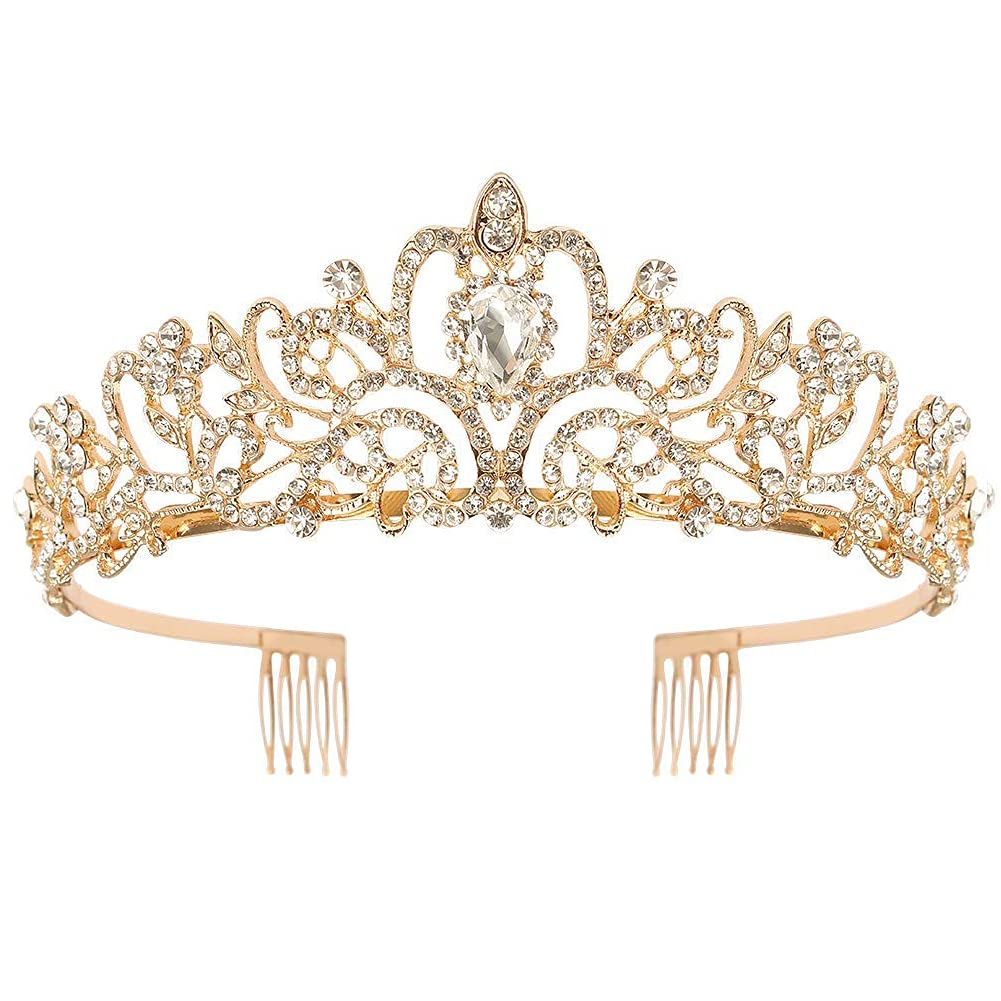 COCIDE Tiara Crystal Crown - Princess Rhinestone Headband with Combs for Brides, Weddings, Prom & Birthday Parties | Elegant Hair Accessories & Jewelry for Women & Girls (Gold) | Perfect for Bridal Showers, Pageants & Special Occasions