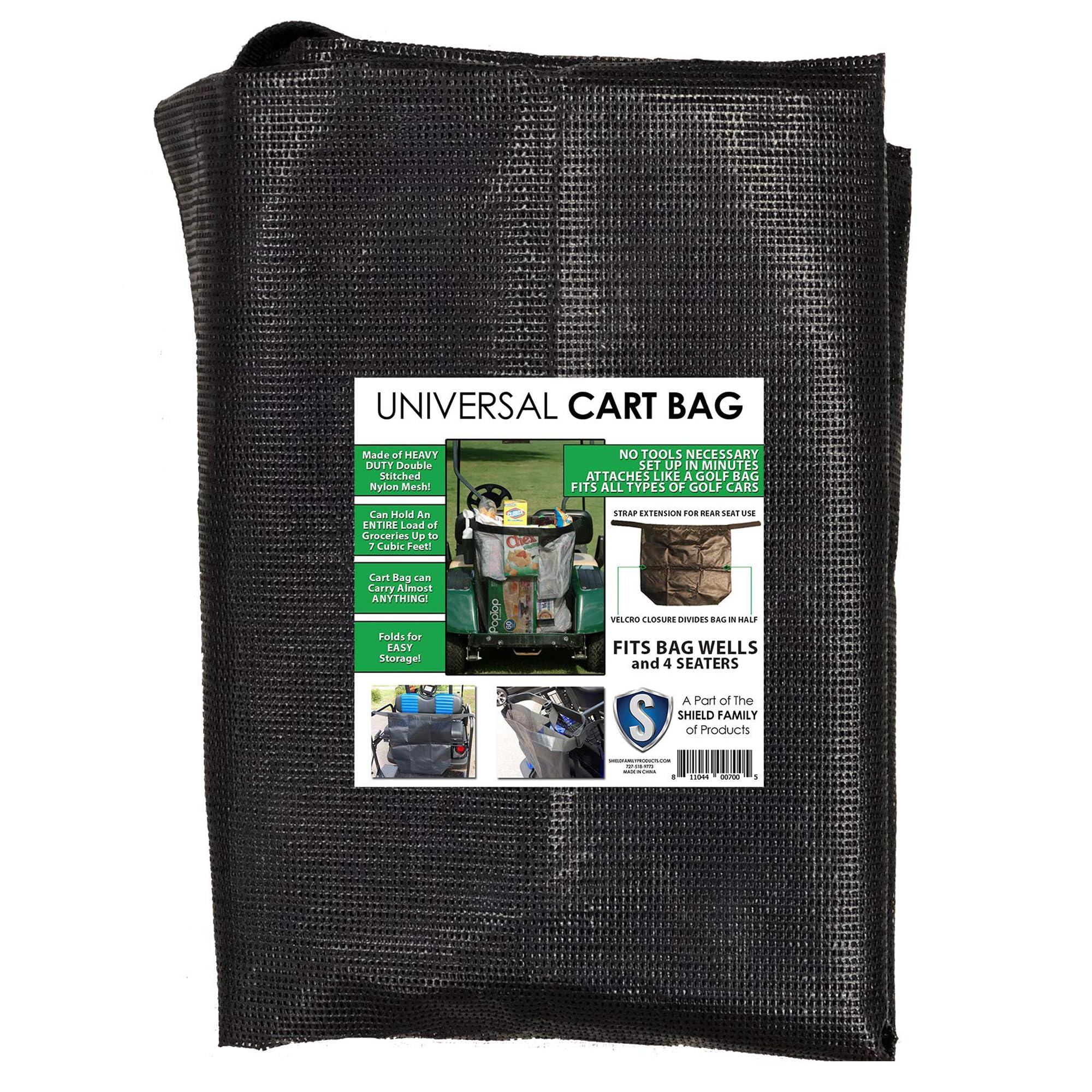 Club Clean Universal Golf Cart Storage Bag - Durable Cargo Organizer for 2 & 4 Seater Golf Carts (EZGo, Club Car, Yamaha) - Easy Attach Black Grocery Shopping Bag - Perfect for Golf Outings, Grocery Trips & Outdoor Adventures