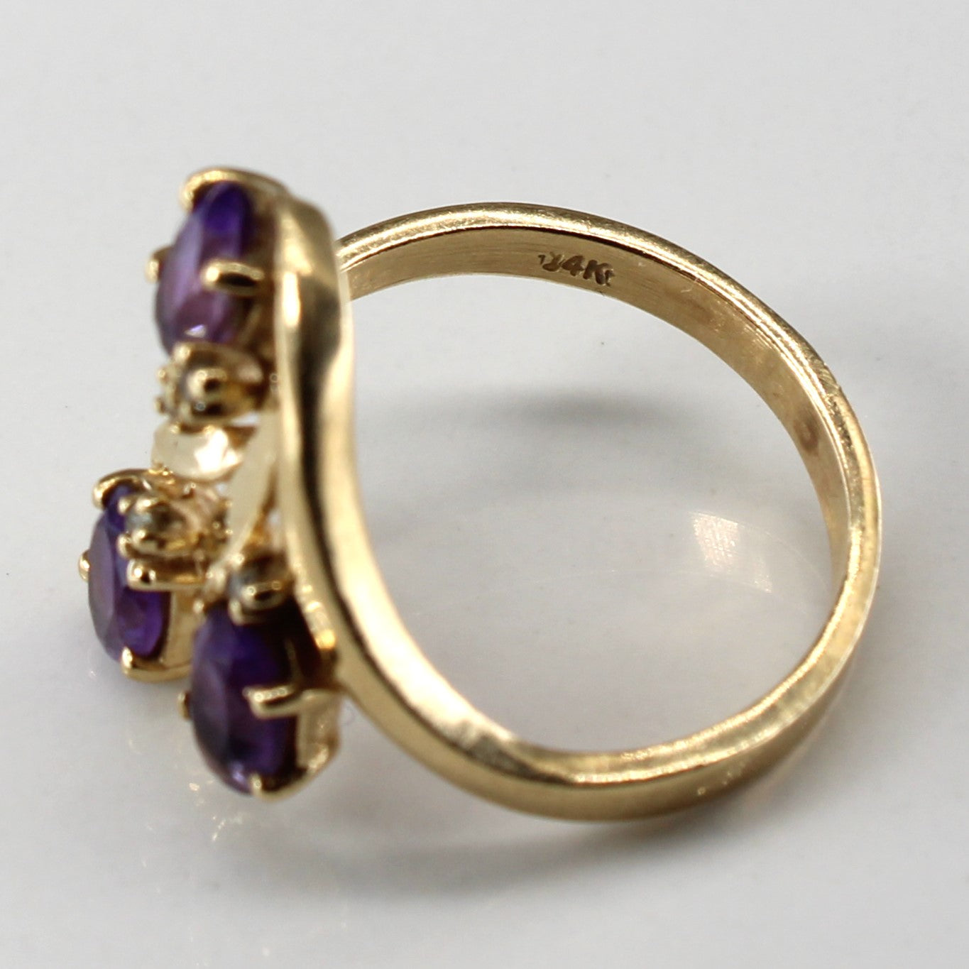 14K Yellow Gold Amethyst & Diamond Textured Ring for Women | 0.60ctw Amethyst & 0.04ctw Diamond | Size 7.25 | Elegant Jewelry Gift for Anniversary, Birthday & Special Occasions