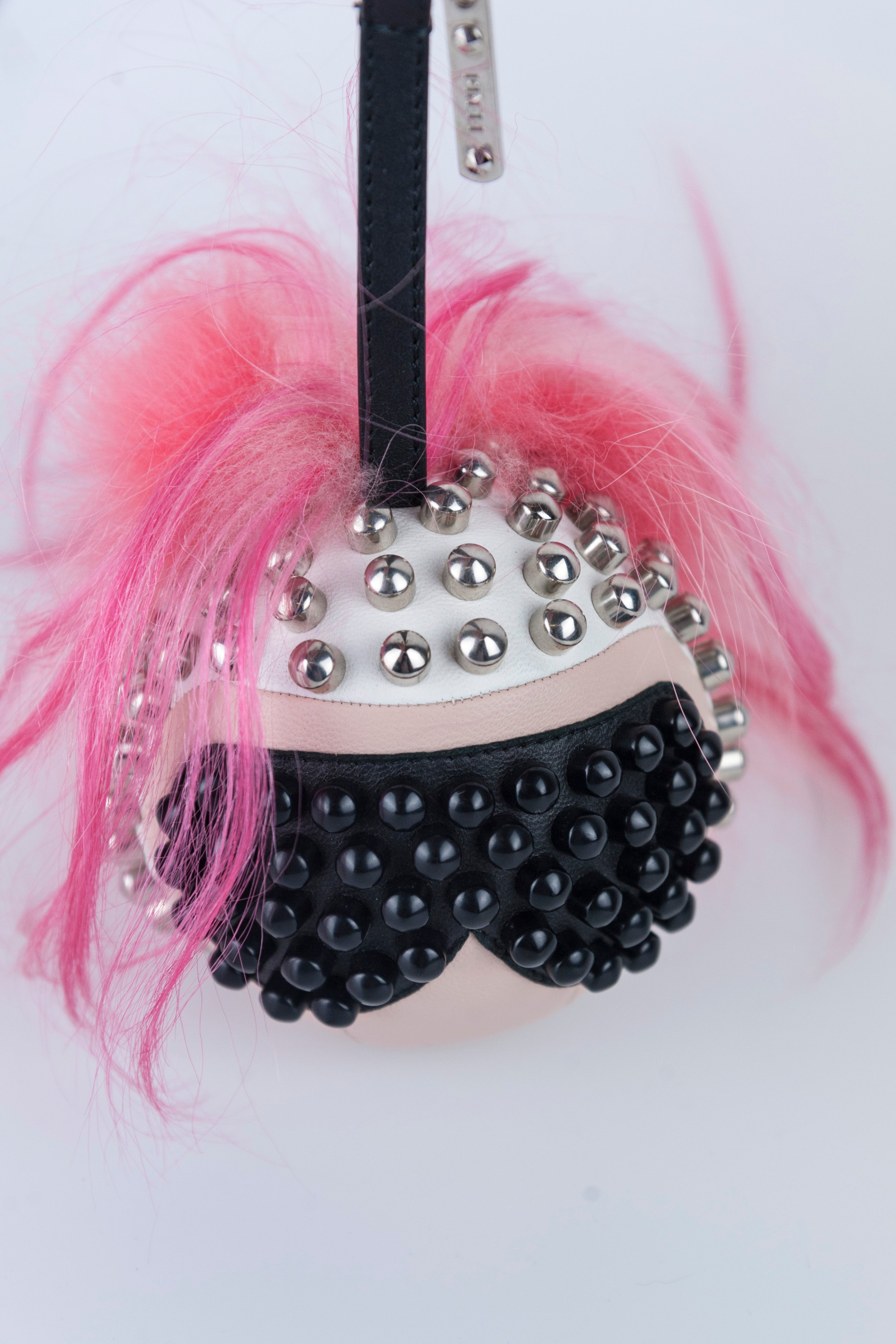 Fendi Karlito Punk Keychain with Shocking Pink Mohawk Hair - Perfect for Handbags, Backpacks & Gift Giving