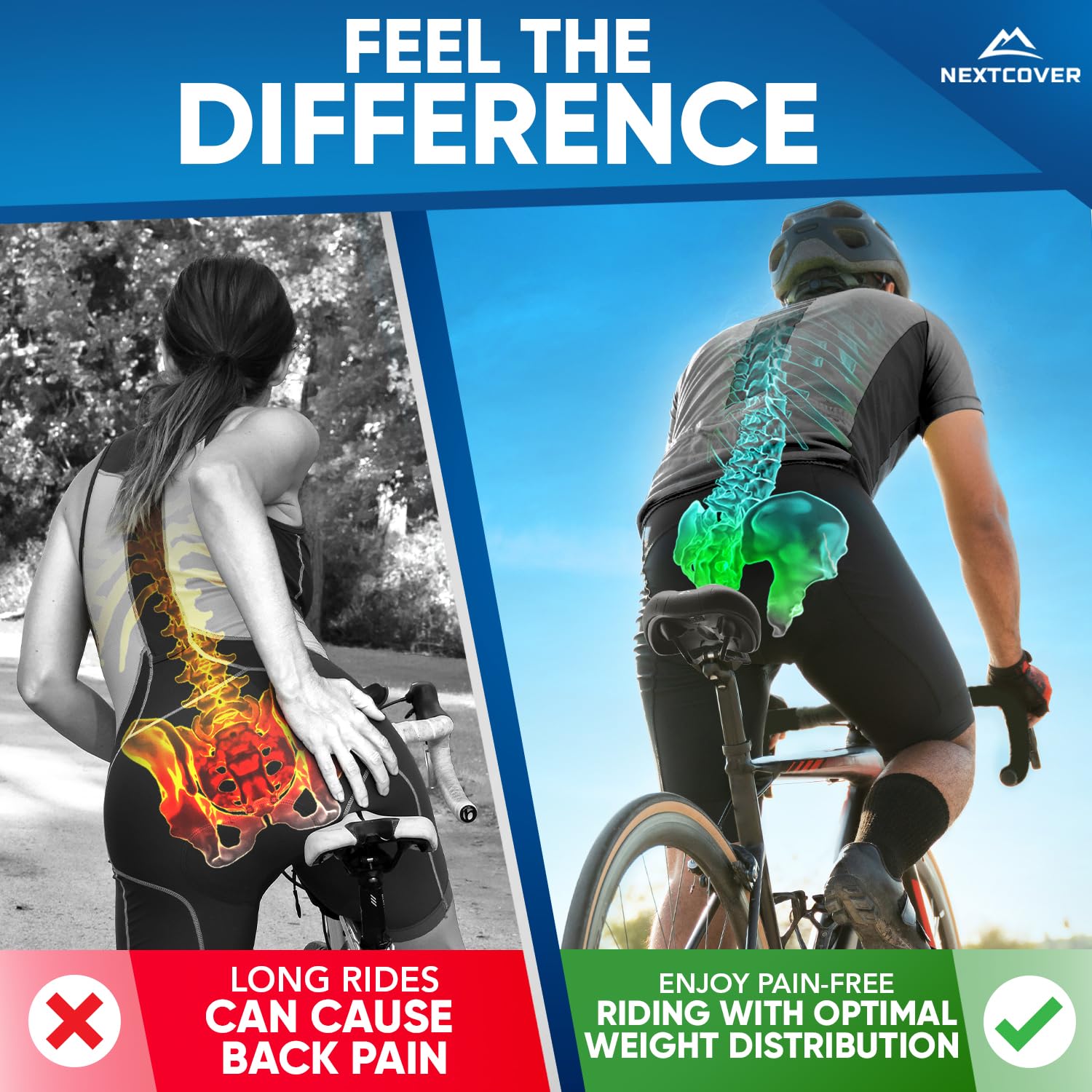 NEXTCOVER® Memory Foam Bike Seat with Air Suspension - Ultra Comfortable Bicycle Saddle for Men & Women - Mountain, Road & Exercise Bike Seat - Perfect for Long Rides, Commuting & Indoor Cycling Workouts