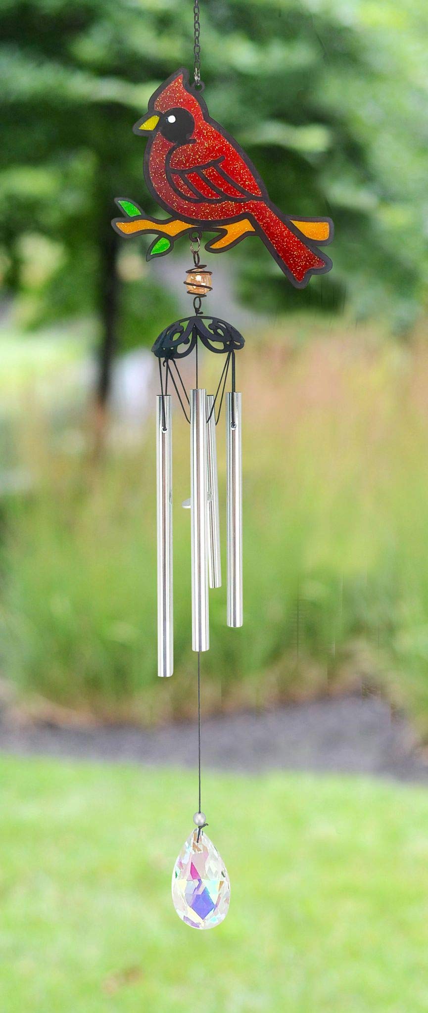 Red Carpet Studios Wind Chime with Cardinal Design - Outdoor Garden Decor for Relaxation & Home Decoration | Perfect for Patio, Porch, and Backyard