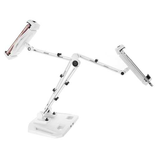 Dual Arm Adjustable Tablet Stand with USB Port - Swivel Mount Holder for iPad, Laptop, Phone - Perfect for Home Office, Gaming & Streaming