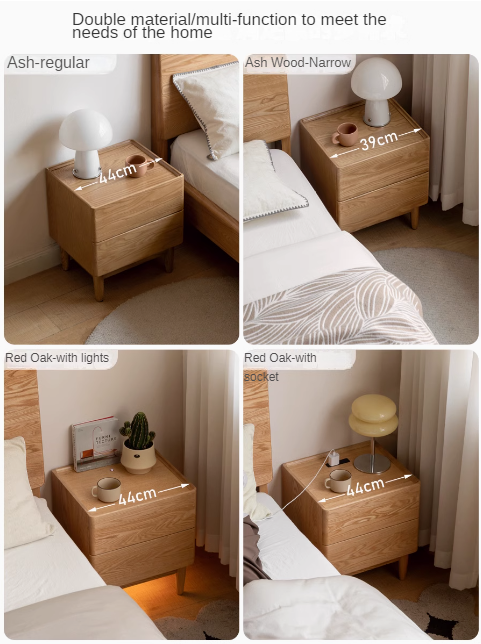 Solid Oak and Ash Wood White Wax Nightstand - Small Bedside Table for Bedroom, Living Room, or Nursery | Rustic Modern Home Decor