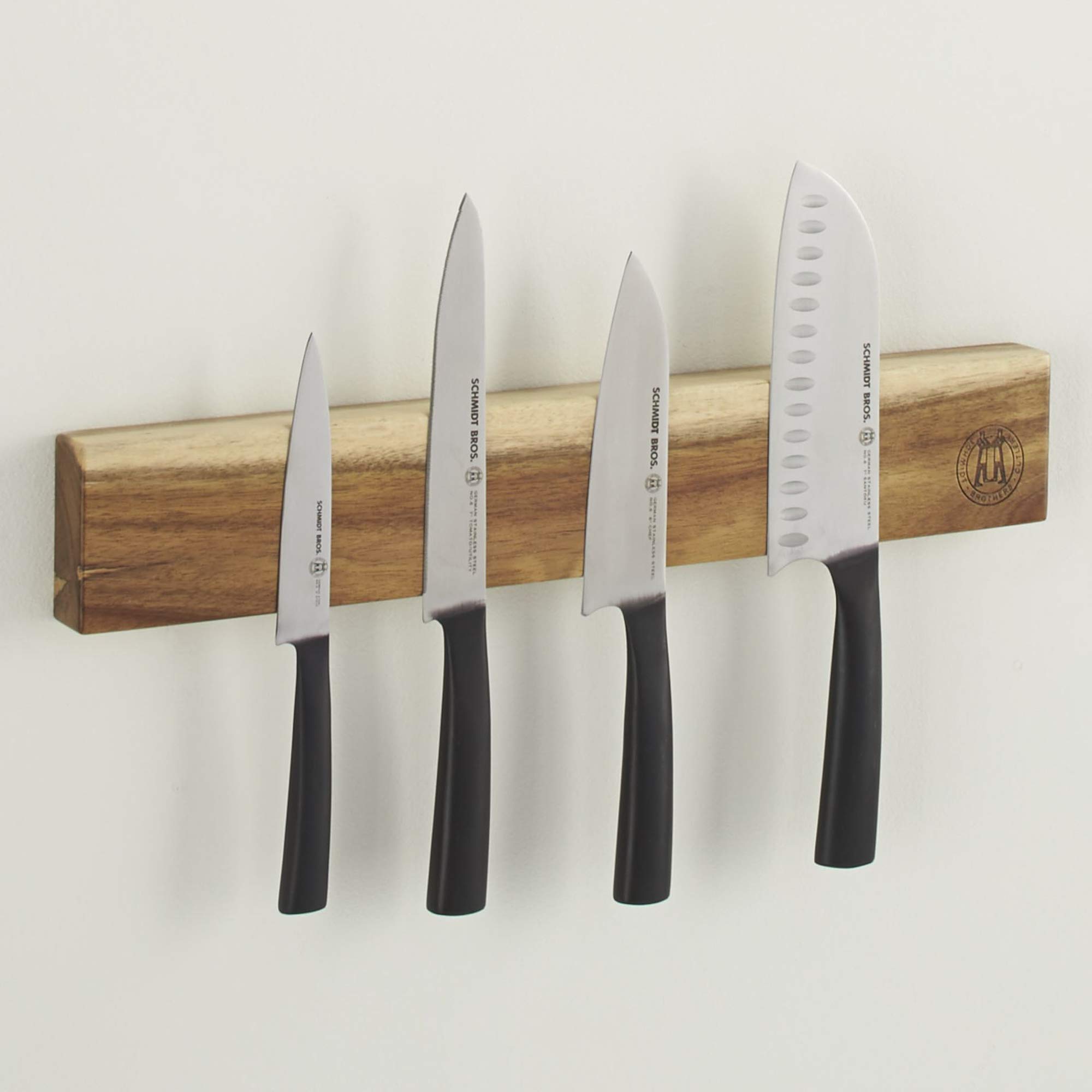 Schmidt Brothers Acacia 18-Inch Magnetic Knife Holder - Universal Cutlery Storage for 8-10 Knives | Wall-Mounted Kitchen Organizer for Chefs & Home Cooks
