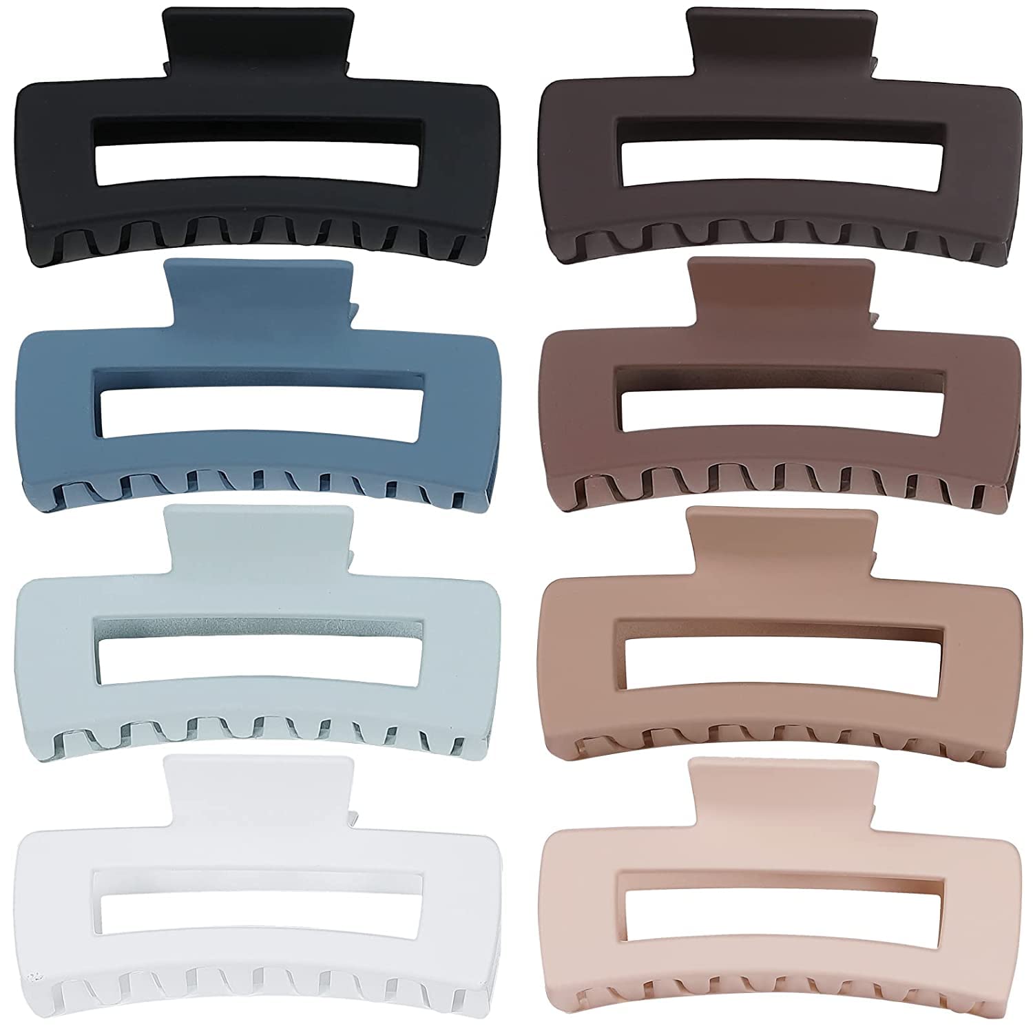 Large Hair Claw Clips 8 Pack - Non-Slip Rectangle Hair Clips for Thick Hair | Acrylic Banana Jaw Clips Hair Accessories for Women & Girls (Blue/Brown) - Perfect for Updos, Ponytails & Everyday Styling