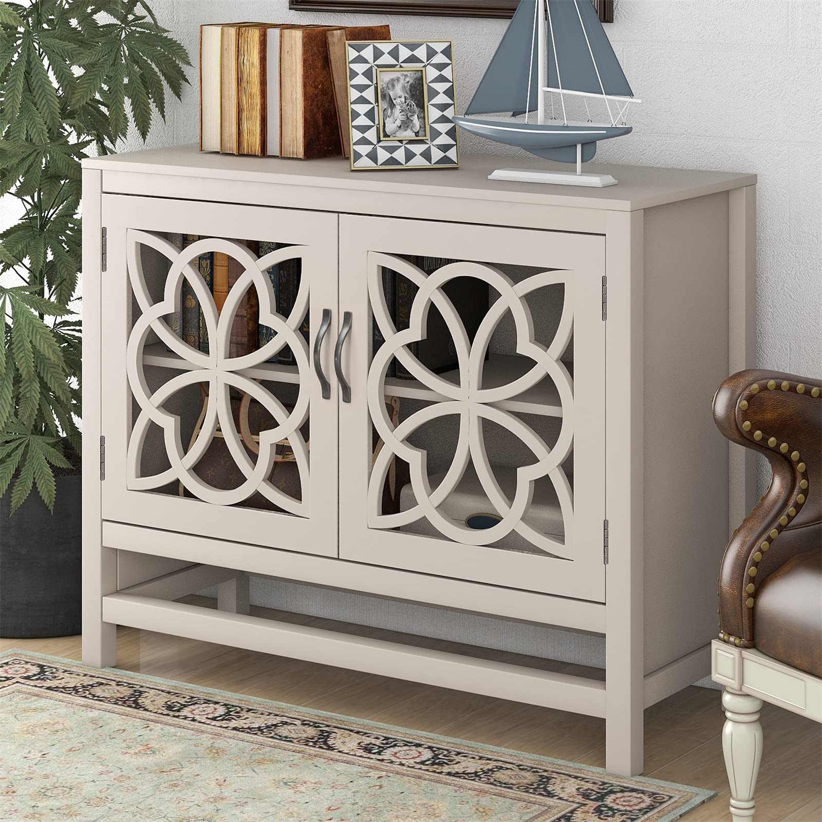 Modern Buffet Cabinet with Storage Doors - Kitchen & Dining Room Sideboard, Entryway Console Table, Living Room Hallway Furniture - White MDF Accent Piece for Home Decor & Storage Solutions
