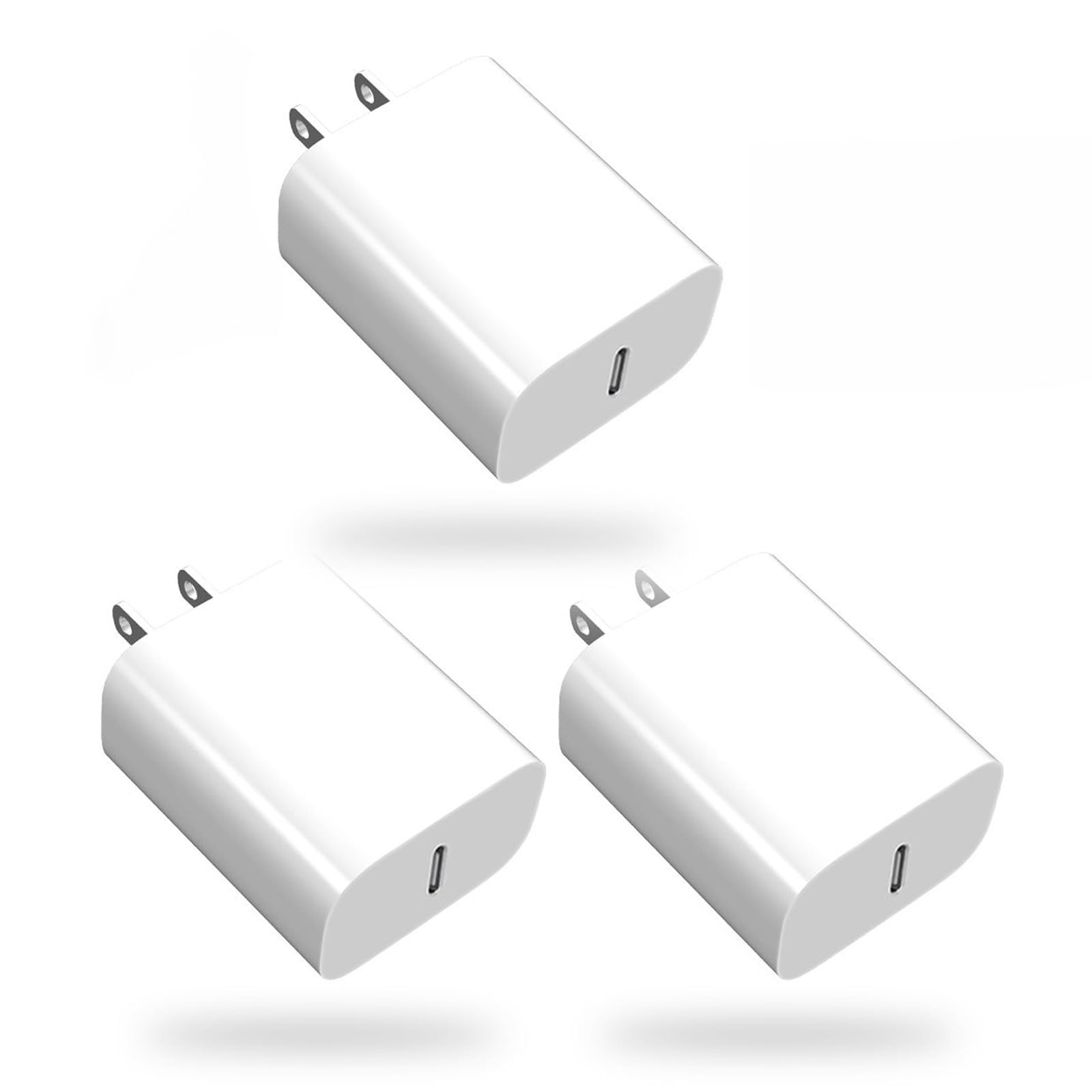 3-Pack 20W PD Fast Charger with USB-C Cable - Compatible with iPhone 14/13/12/11 Series, Samsung Galaxy & More - Quick Wall Charger Adapter for Home, Office & Travel