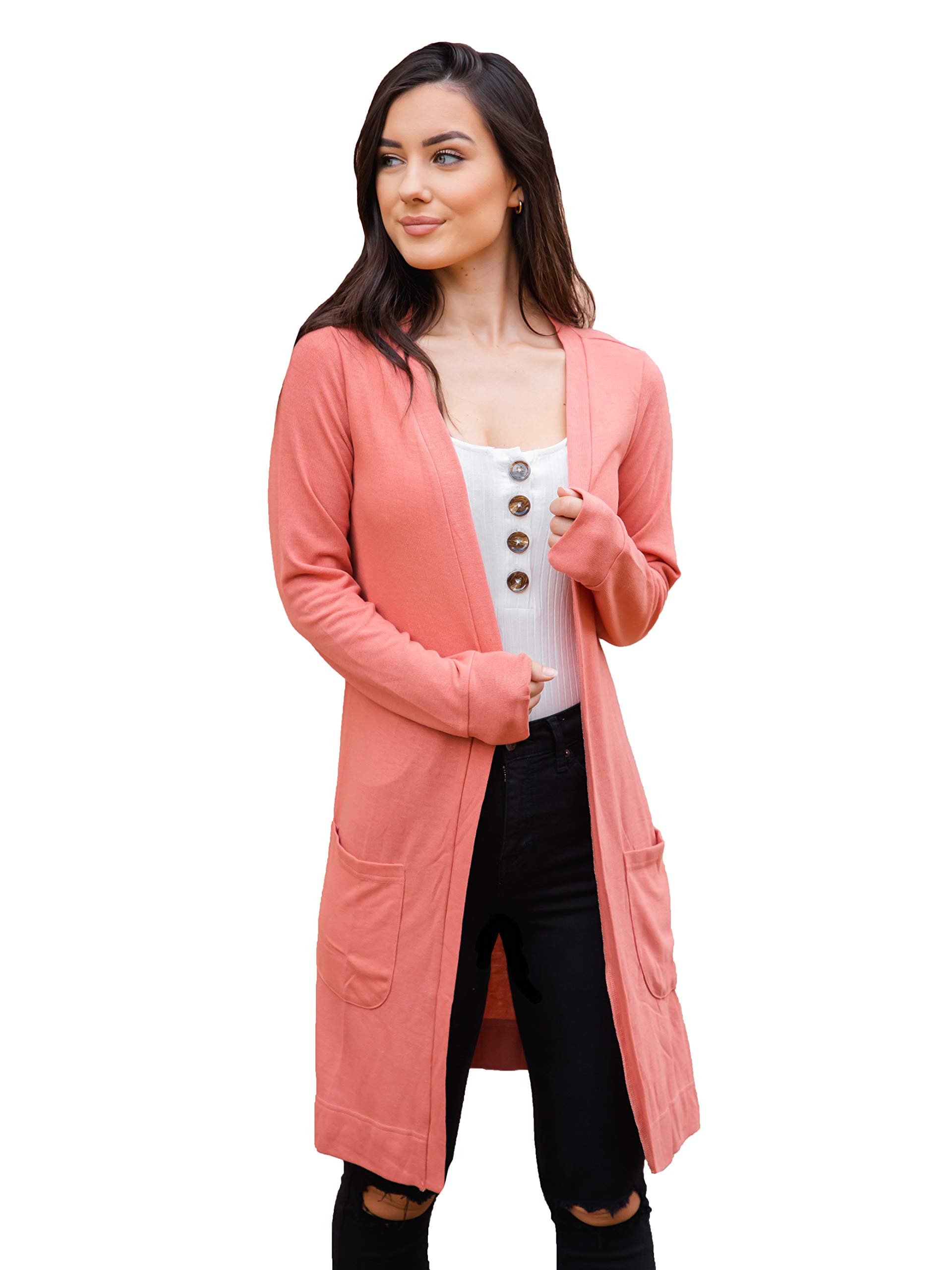 Tickled Teal Women's Soft Long Sleeve Pocket Cardigan - Cozy Knit Sweater for Fall & Winter - Perfect for Office, Lounge & Casual Outings
