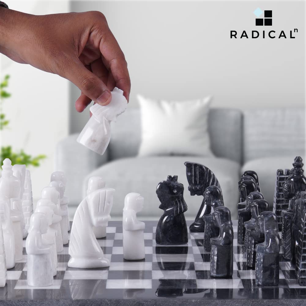 Premium Handmade Marble Chess Set with Storage Box - 15 Inch Black & White Antique Chess Board Game for Adults - Includes 1 Chess Board & 32 Chess Pieces - Perfect for Home Decor, Gifts, and Strategy Game Lovers