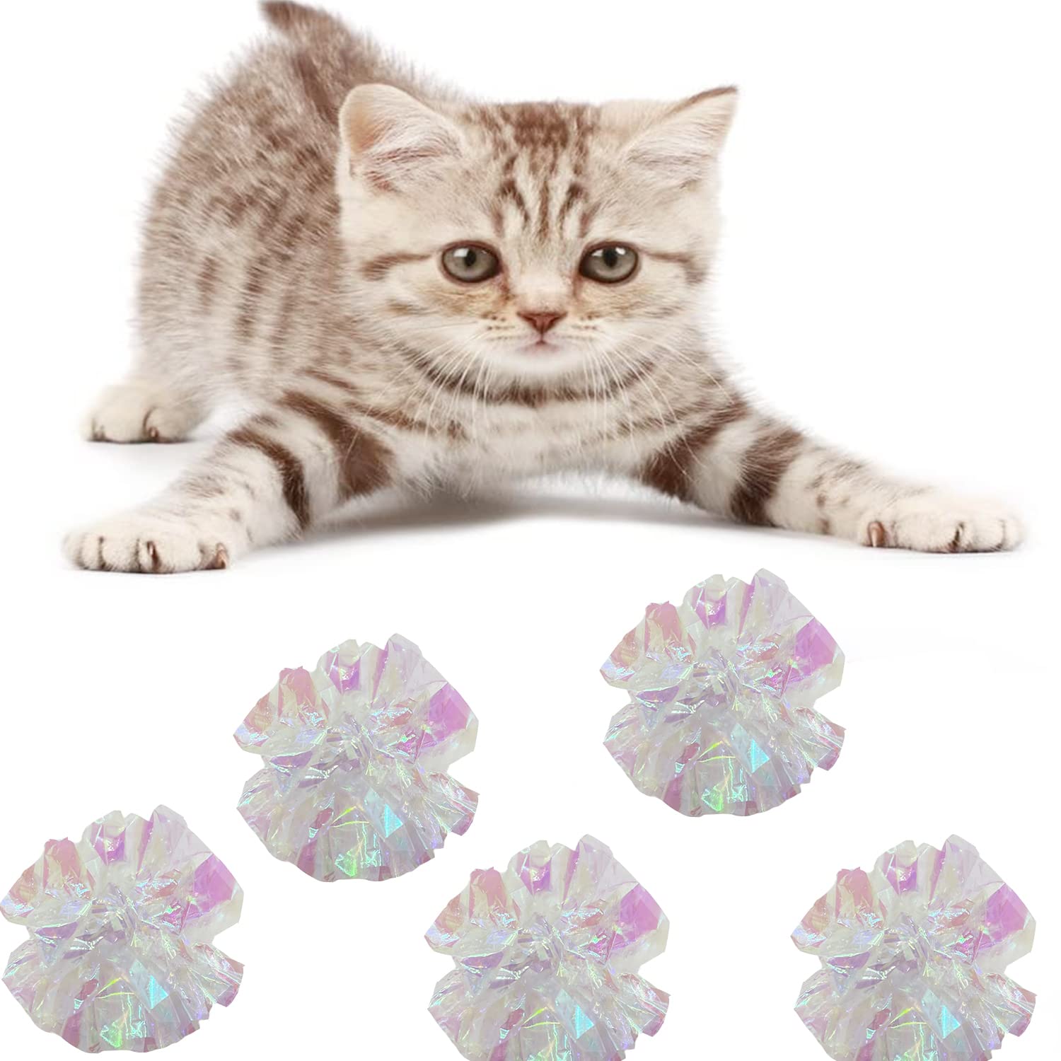 Crinkle Balls Cat Toys - 20 Pack 2.2 Inch Mylar Crinkle Balls for Interactive Play, Training & Exercise | Perfect for Kittens, Adult Cats & Multi-Cat Households