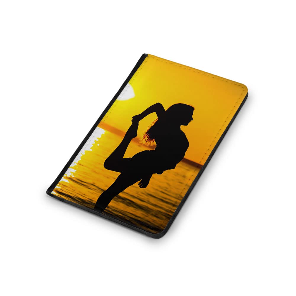 Healthy Fitness Yoga Girl Sunset Flip Wallet - Travel Passport ID Holder & Itinerary Organizer Cover - Perfect for Yoga, Gym, and Travel Accessories