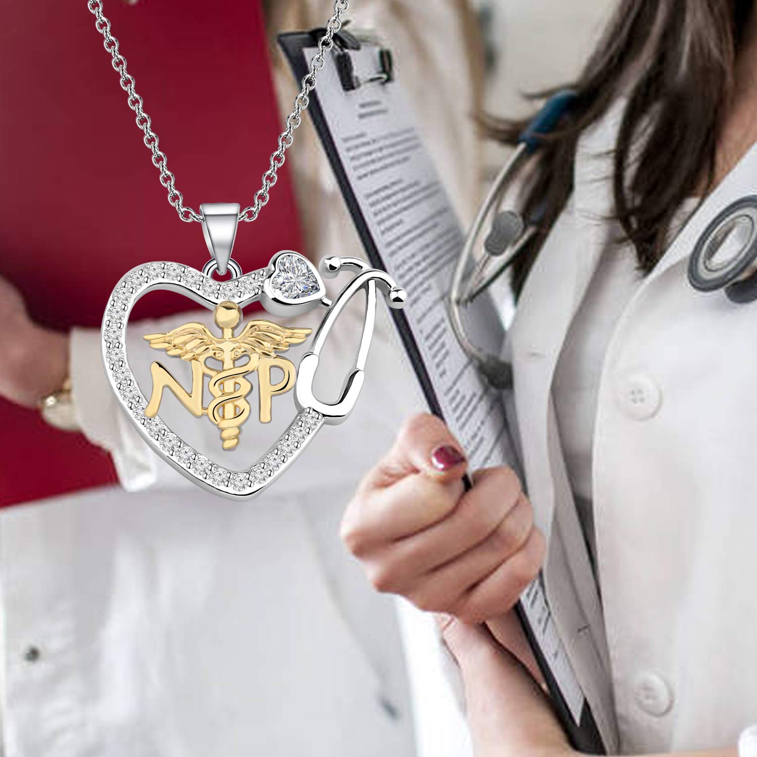 NP Necklace - Nurse Practitioner Graduation Gift, Caduceus Pendant Jewelry for NP Graduates | Inspirational Nurse Jewelry for Clinical Practice & Professional Milestones