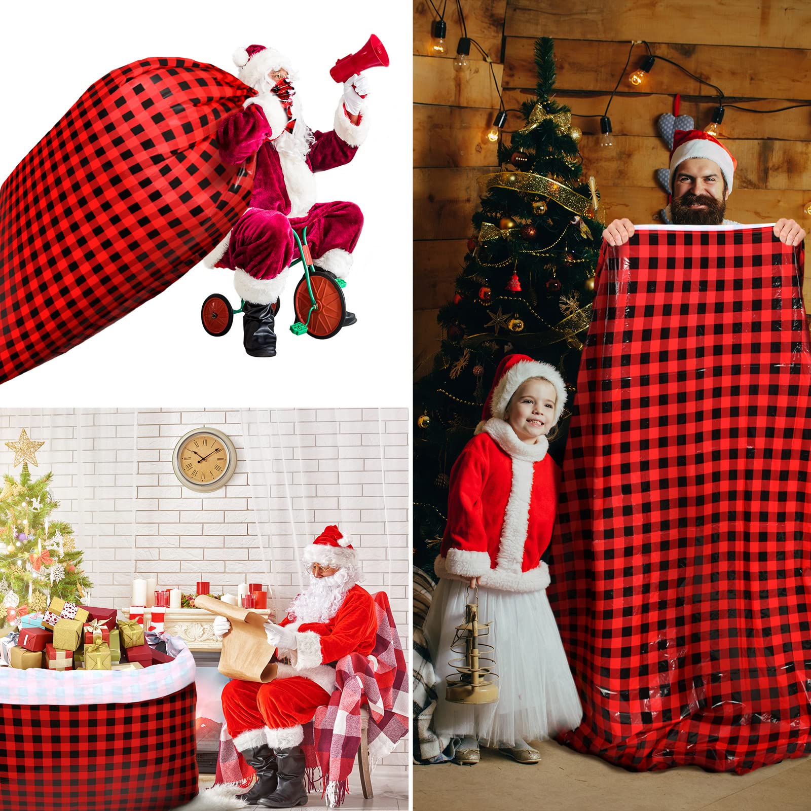 Teling 2 Pack 80 x 60 Inch Extra Large Christmas Bike Gift Bags - Heavy Duty Plastic Bicycle Present Bags for Xmas Gifts (Red & Black) - Perfect for Wrapping Oversized Bicycles, Motorcycles & Holiday Presents