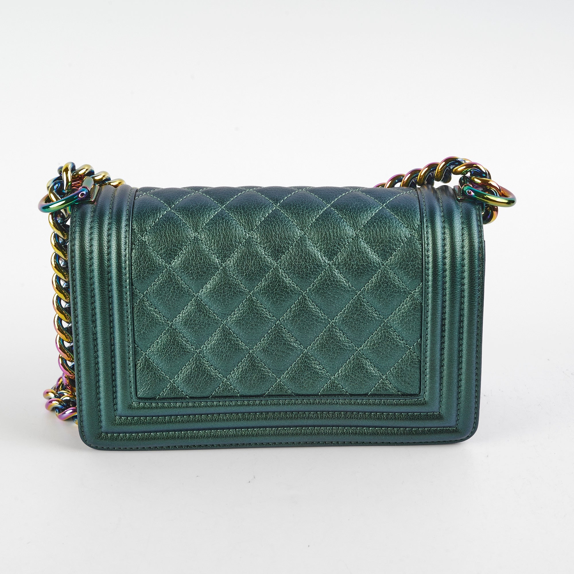 Chanel Small Iridescent Green Goatskin Boy Bag - Luxury Crossbody Purse for Women | Perfect for Evening Parties, Date Nights & Special Occasions
