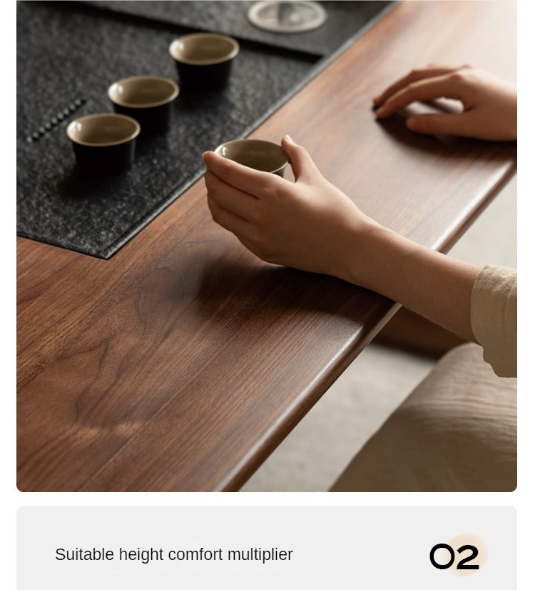 Premium Black Walnut Solid Wood Tea Table with Integrated Tray - Handcrafted Tea Serving Set for Living Room, Zen Meditation & Japanese Tea Ceremony