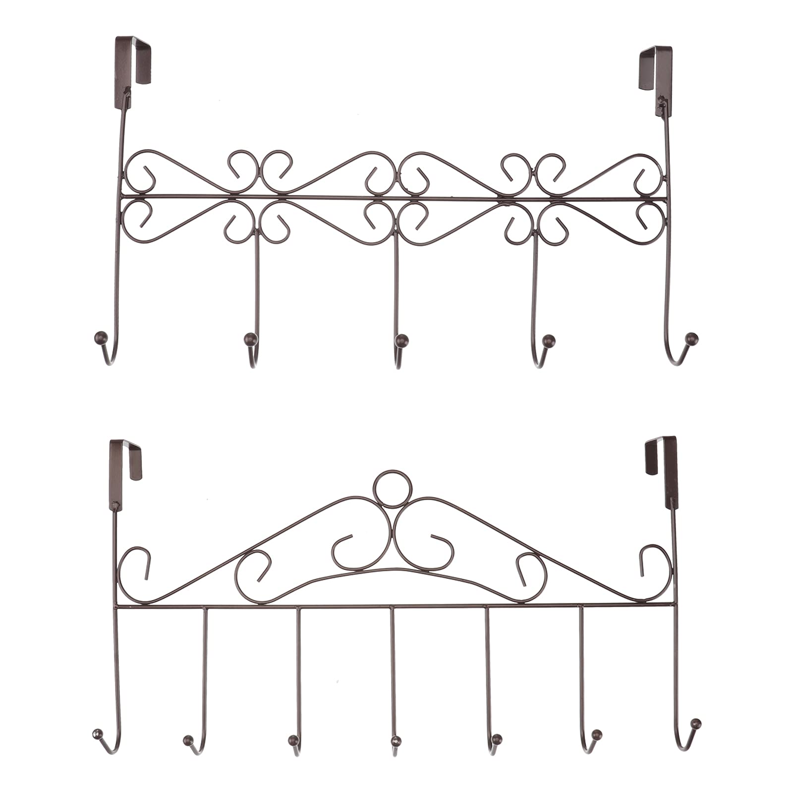 TEHAUX 2-Pack Over The Door Hooks - Wall Mounted Clothes Organizer Rack with 6 Hooks - Space Saving Storage for Coats, Hats, Bags & Towels - Perfect for Bedroom, Bathroom, Closet & Dorm Organization