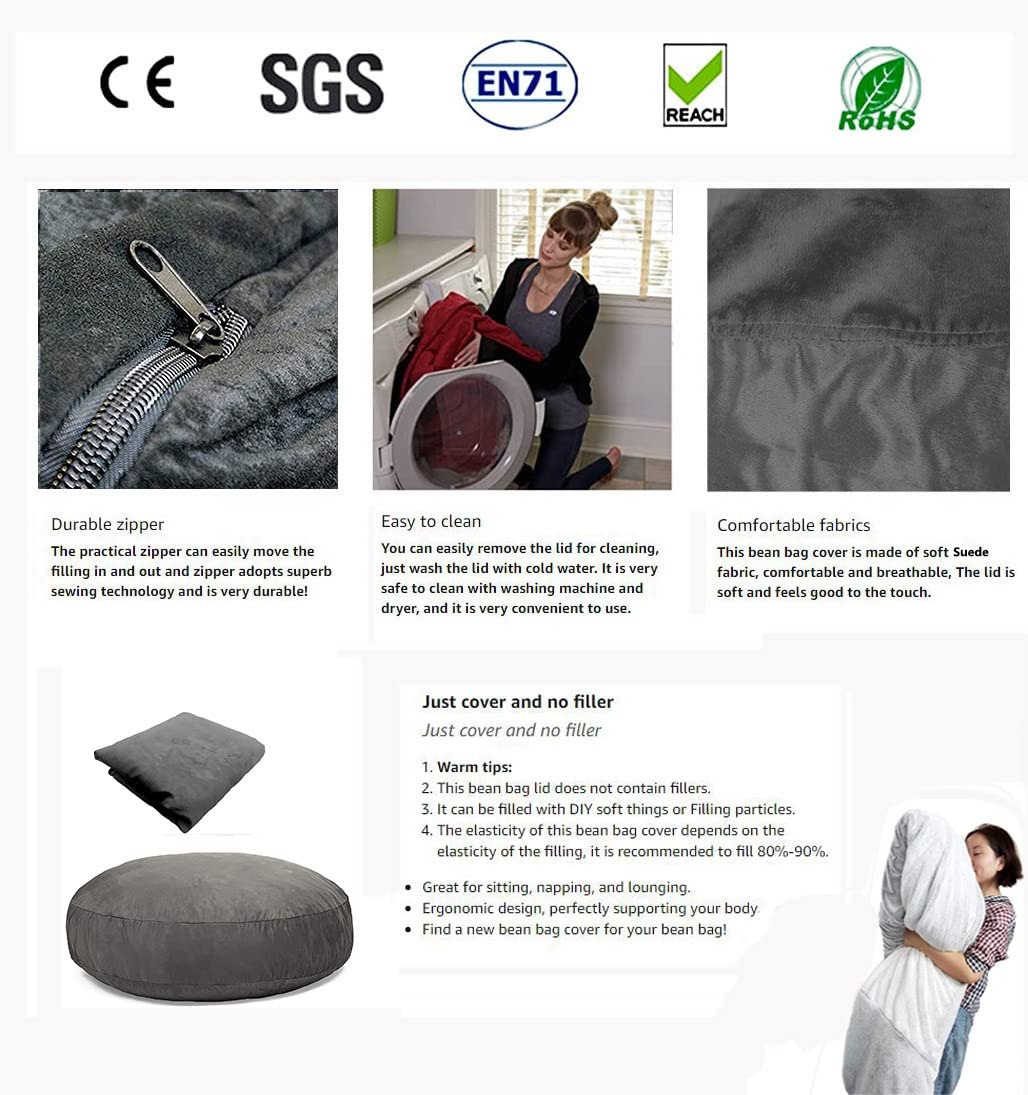 7ft Giant Bean Bag Chair for Adults - Luxurious Oversized Memory Foam Bean Bag Sofa, Dark Gray, Perfect for Organizing Kids' Plush Toys & Relaxing in Living Room, Bedroom or Game Room