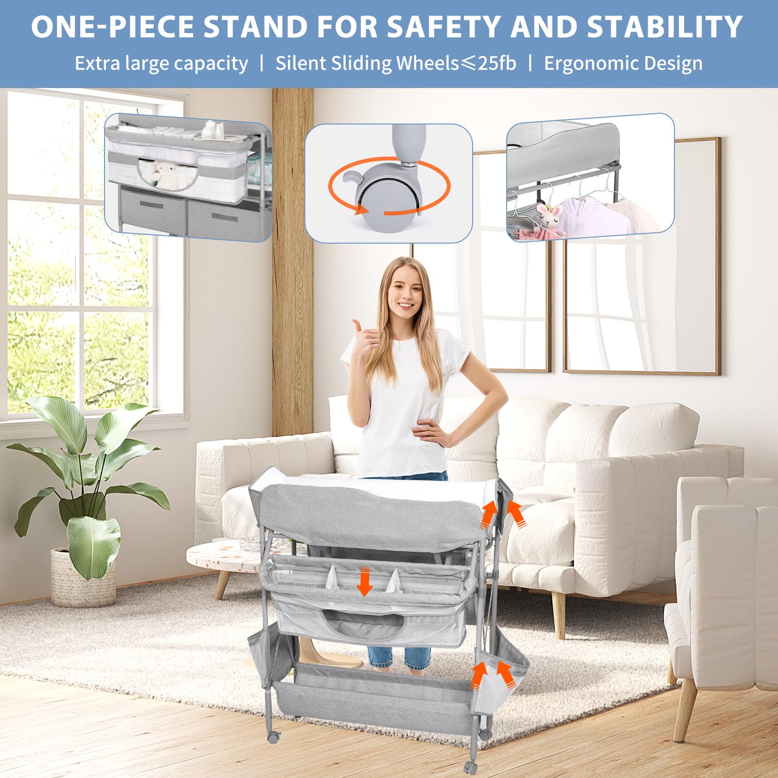 Portable Baby Changing Table with Nappy Mats & Storage - Foldable Diaper Changing Station for Newborns & Infants, Includes Safety Belt, Locking Wheels & Baby Potties - Perfect for Nursery, Travel & Home Use