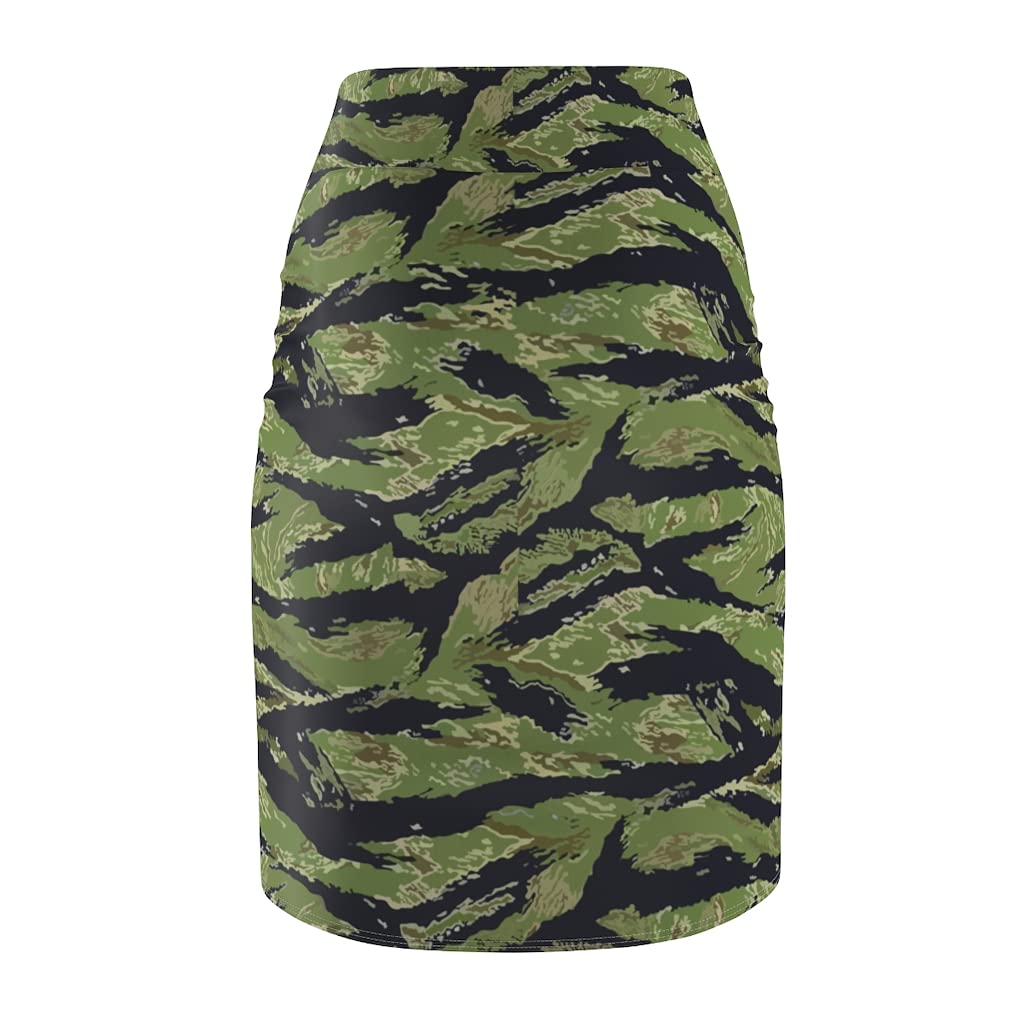 Women's Pencil Skirt - Military Tiger Stripe Jungle Camo | Slim Fit Office & Party Wear | Perfect for Work, Night Out & Special Occasions