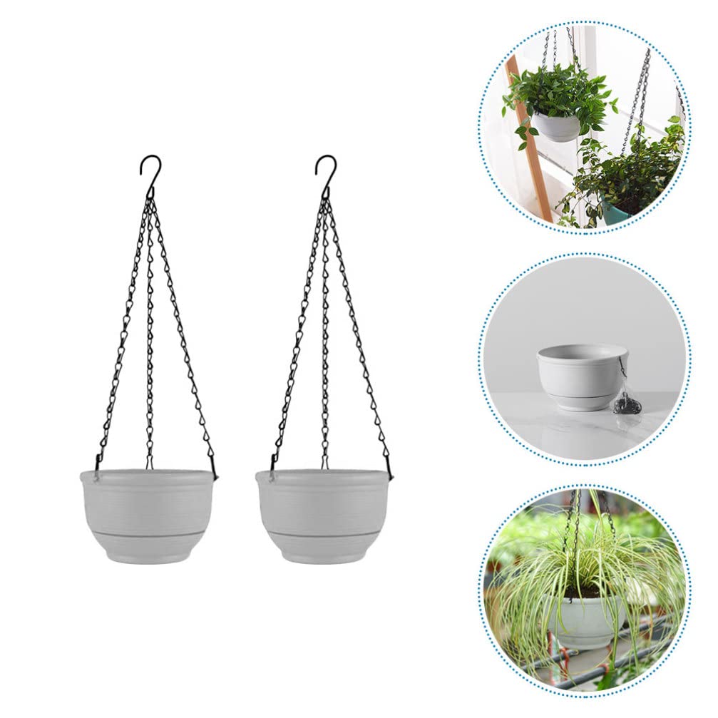 YARNOW 2-Pack Hanging Planters for Outdoor & Indoor Use - White Plastic Round Flower Pots with Hooks for Balcony, Garden, and Home Decoration - Perfect for Herbs, Succulents, and Small Plants